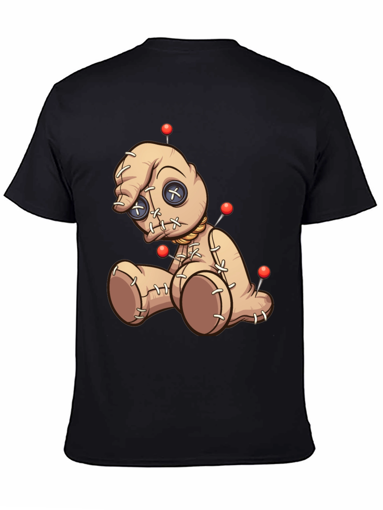 Black Voodoo Doll Graphic Print T-Shirt - Black view 4