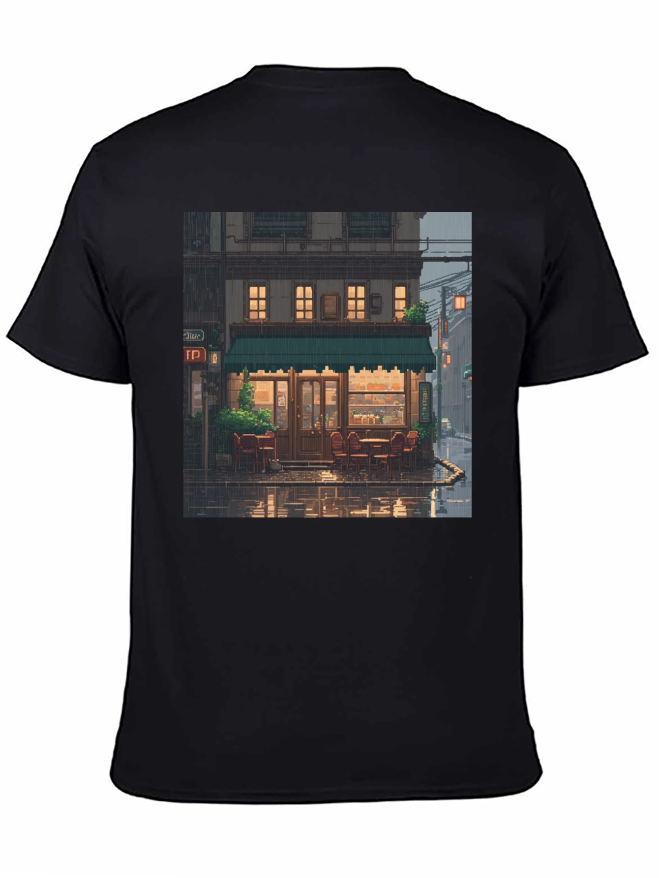Black Rainy Day Cafe T-Shirt view 4