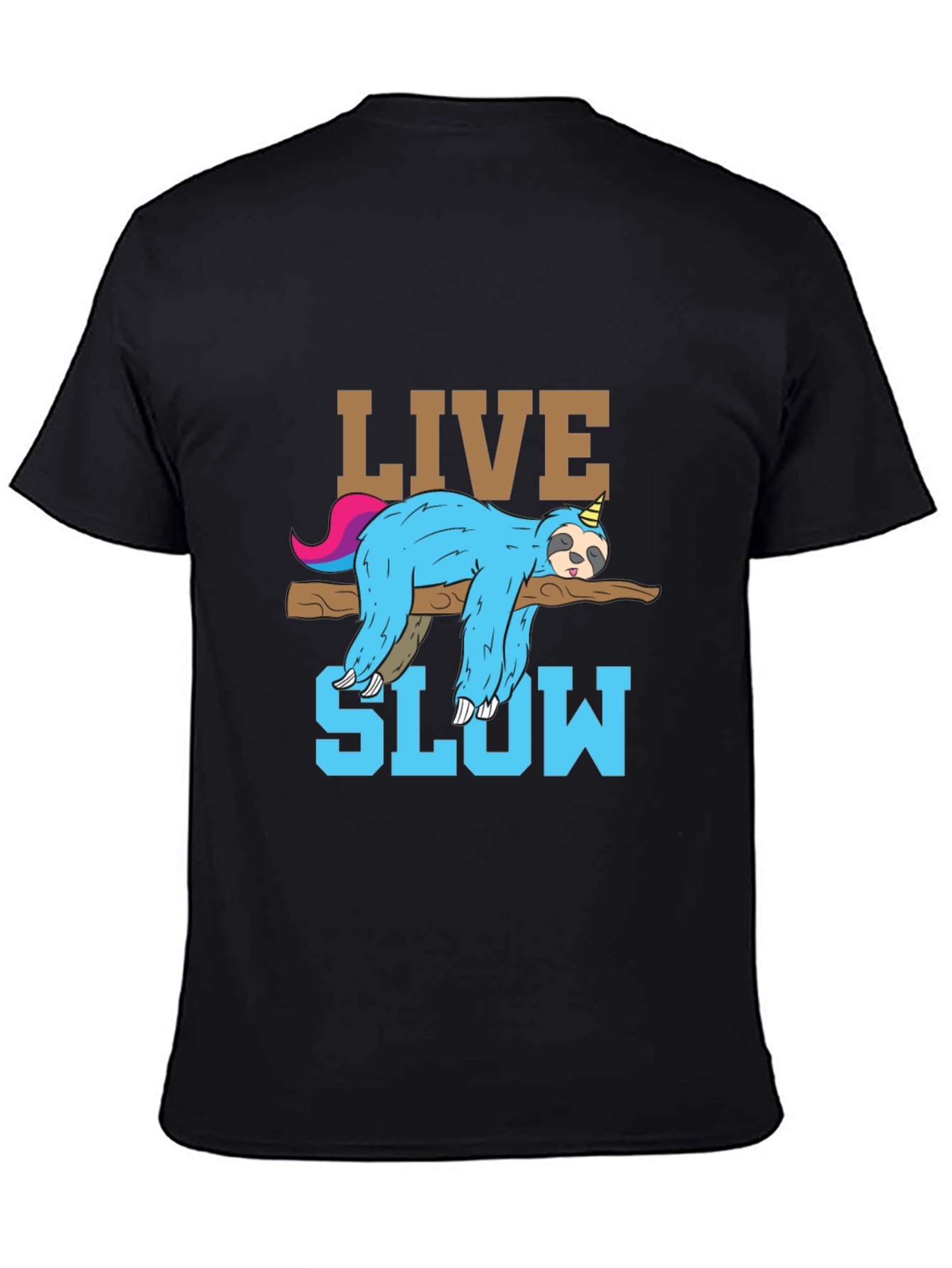 Black Live Slow Sloth T-Shirt - Relaxed Unisex Tee view 4