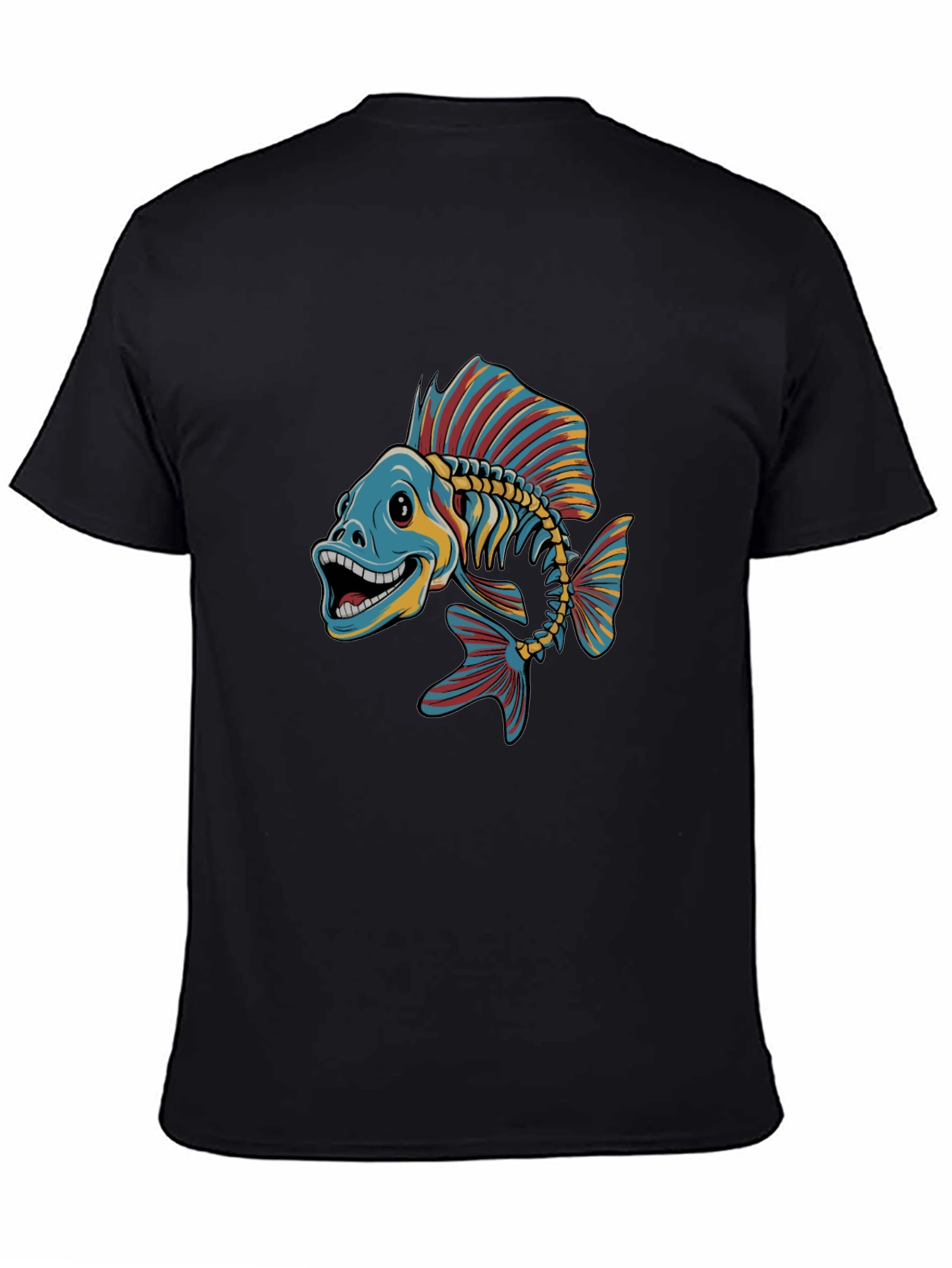 Black Cool Fishbone Graphic Tee - Black Cotton Shirt view 4
