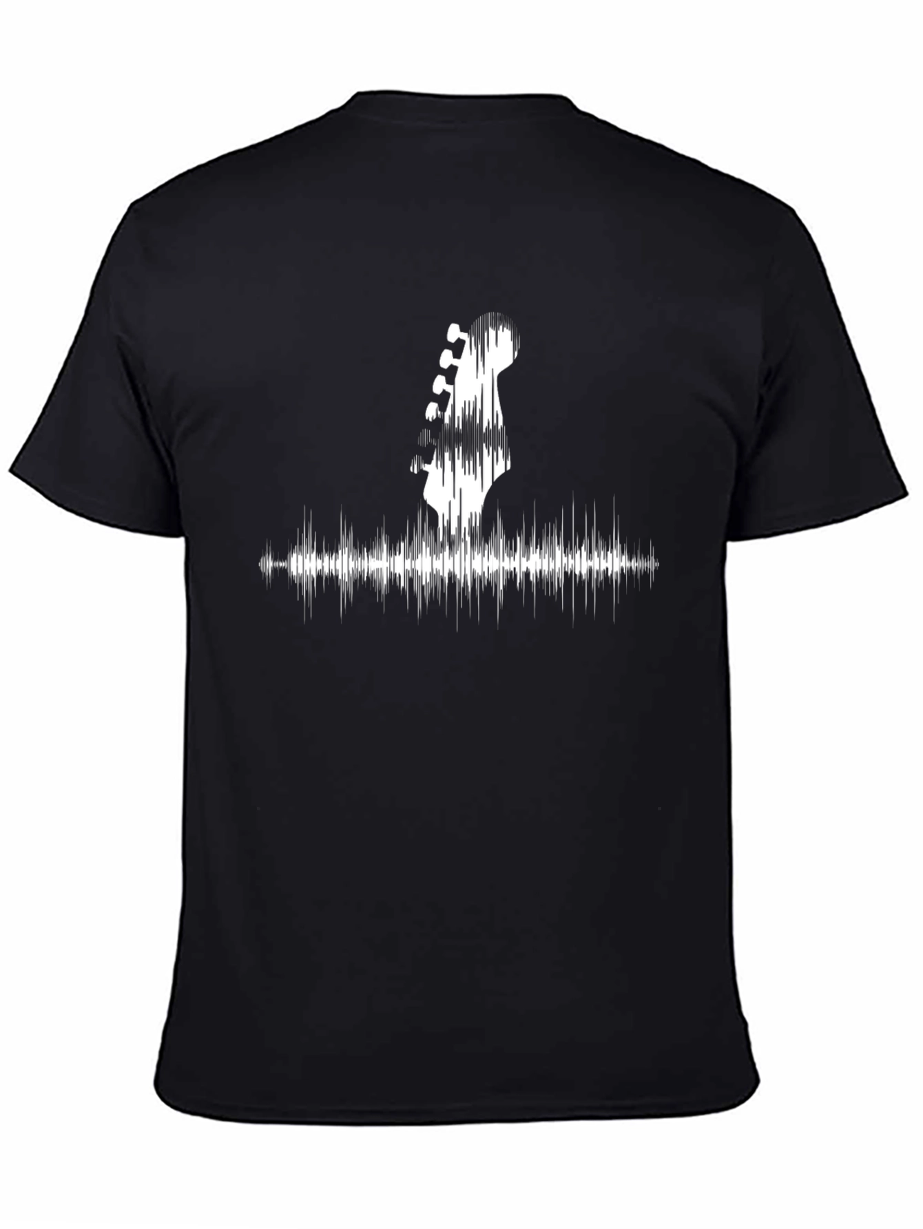 Black Guitar Headstock & Soundwave Graphic Tee - Music Lover's Shirt view 4