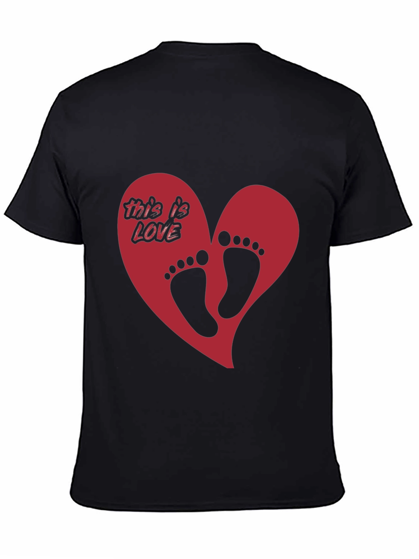 Black Love Footprint Heart Graphic Tee - Trendy Black T-Shirt view 4