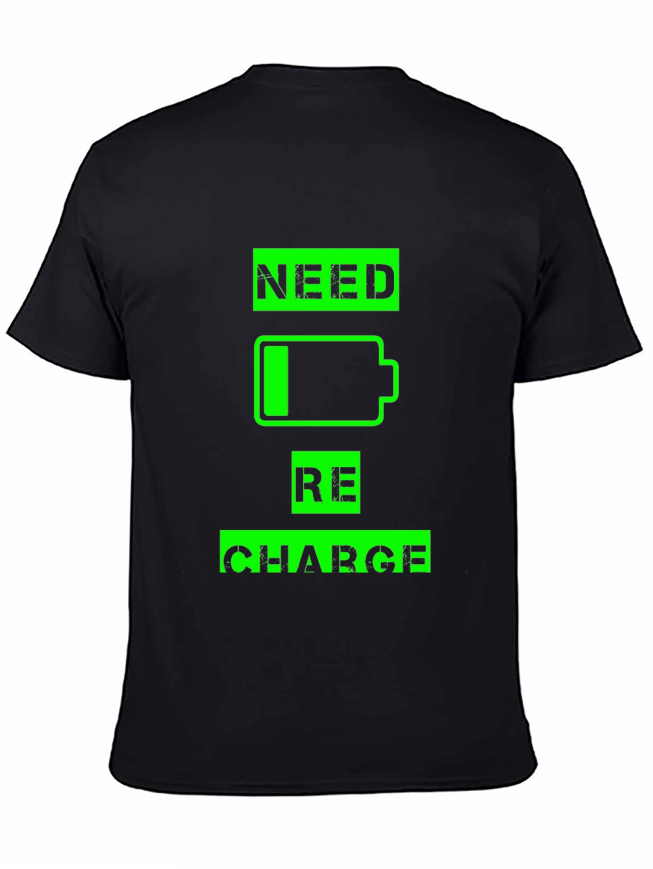 Black Need Recharge T-Shirt - Black Crew Neck Graphic Tee view 4
