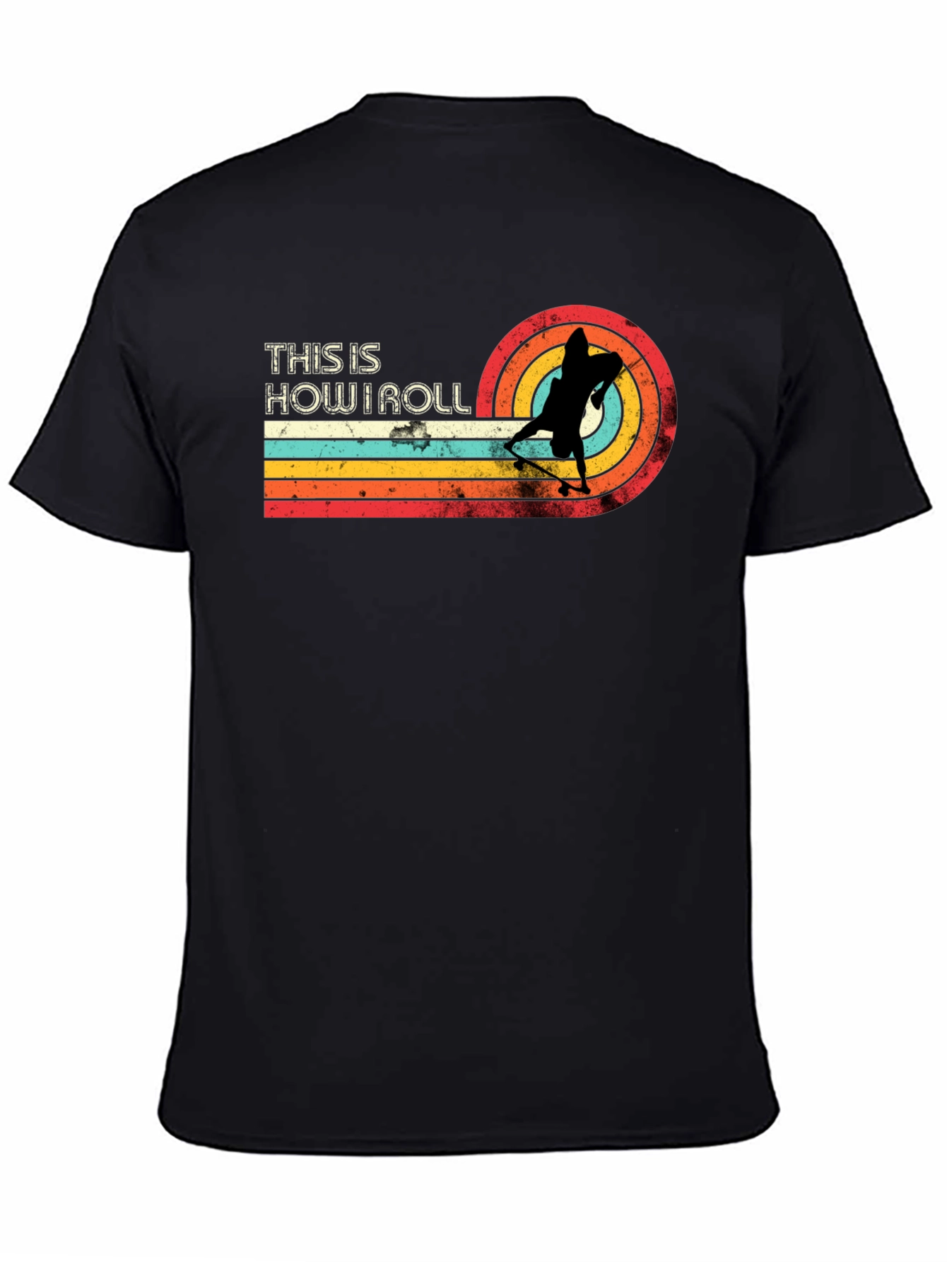 Black This Is How I Roll Skateboard Retro Graphic T-Shirt view 4