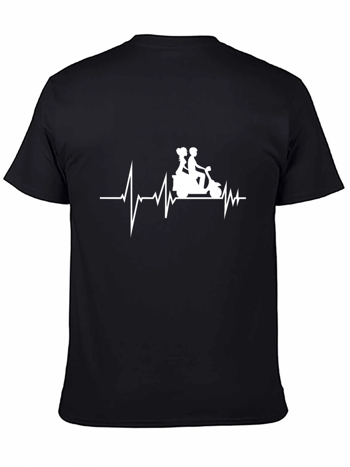 Black Heartbeat Scooter Couple T-Shirt - Black view 4