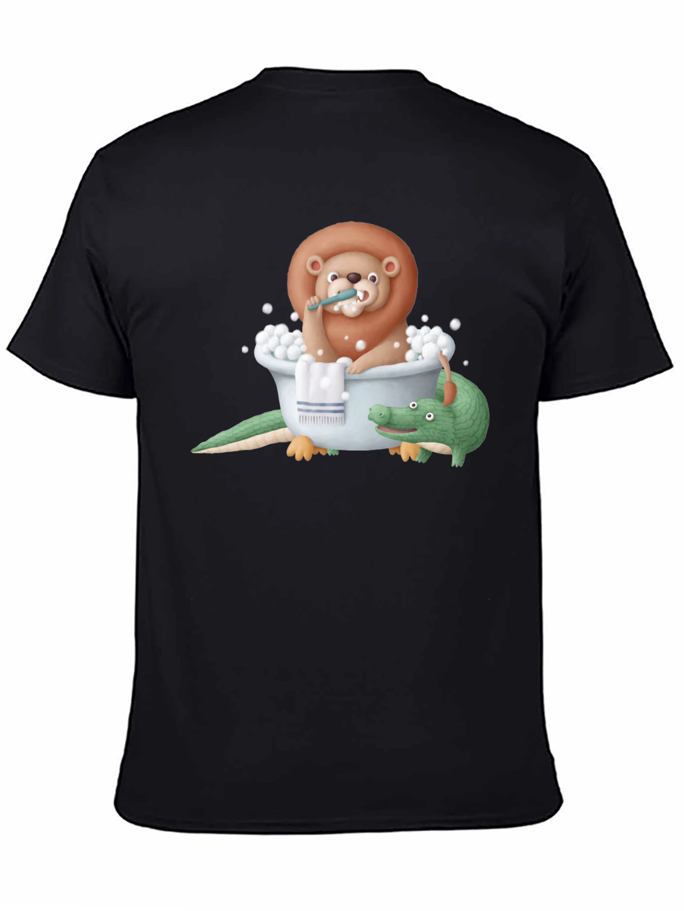Black Lion and Crocodile Bath Time T-Shirt view 4