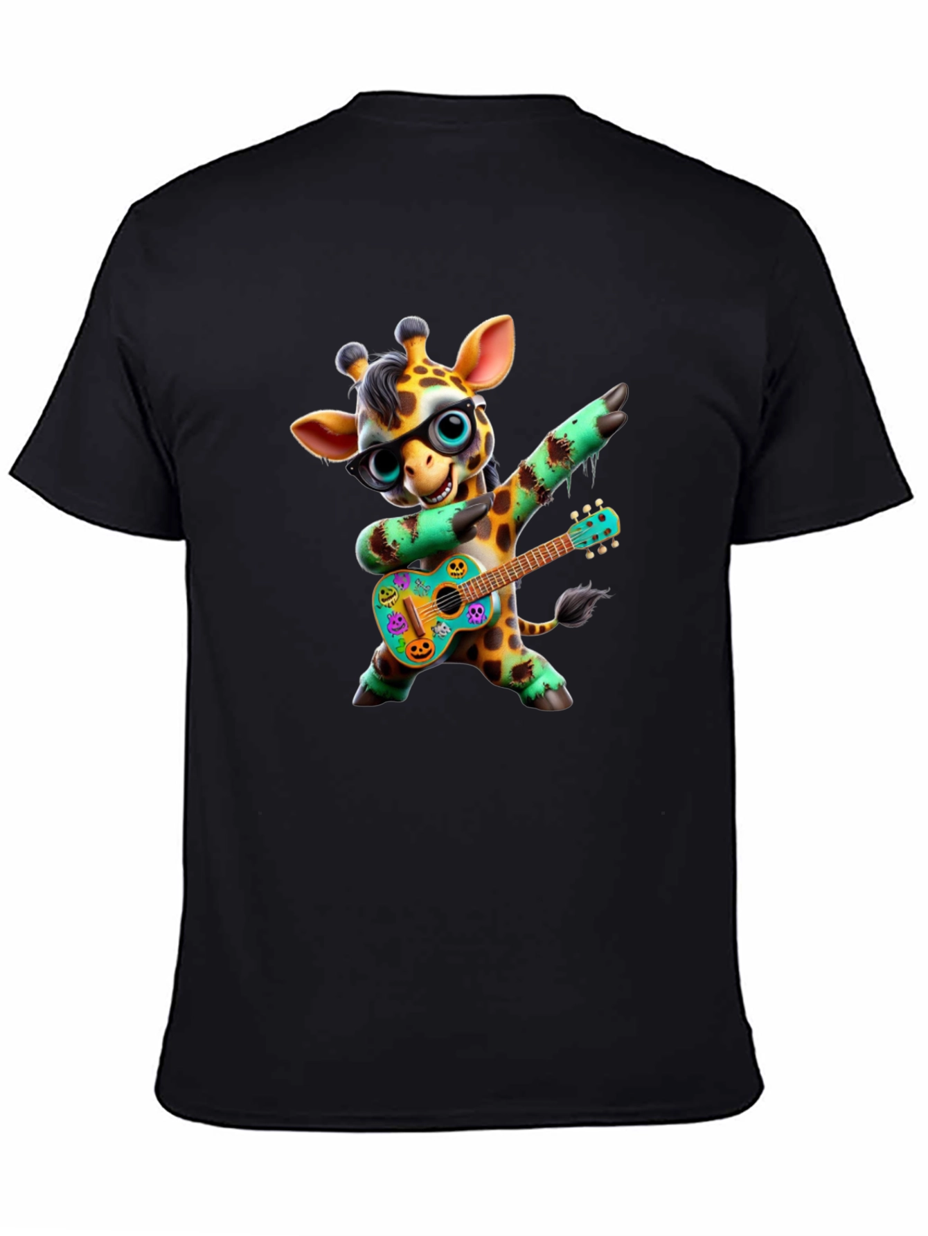 Black Giraffe Guitar Player Graphic Tee - Black view 4