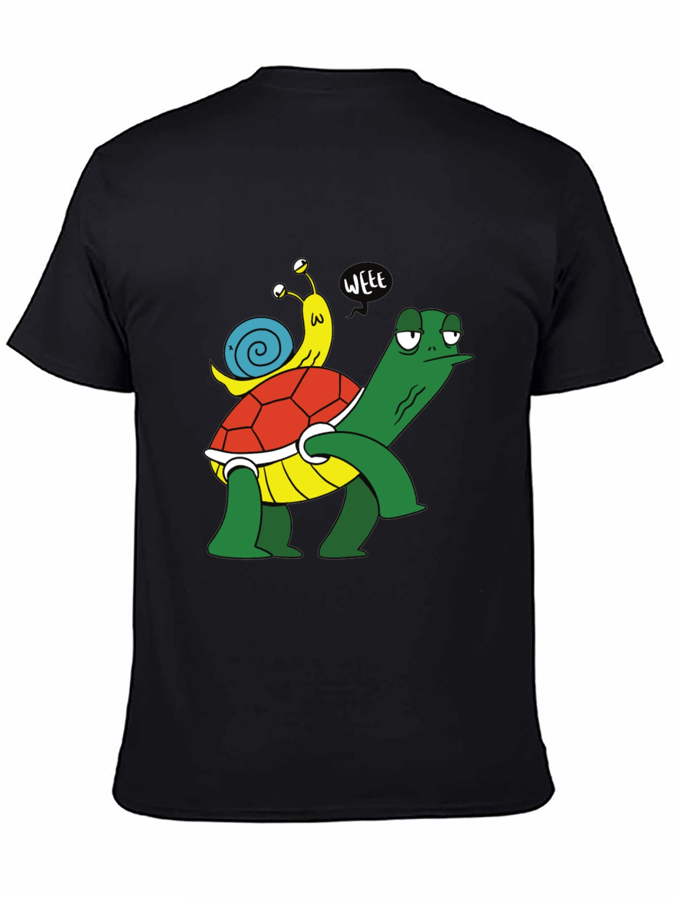 Black Funny Turtle and Snail Cartoon Black T-Shirt view 4
