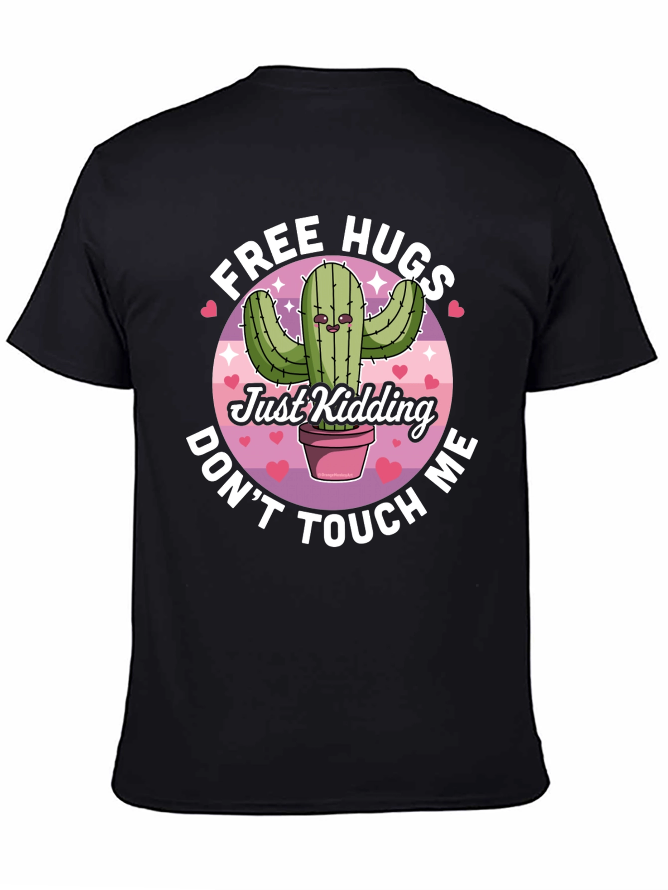 Black Funny Cactus Free Hugs T-Shirt - Don't Touch Me view 4