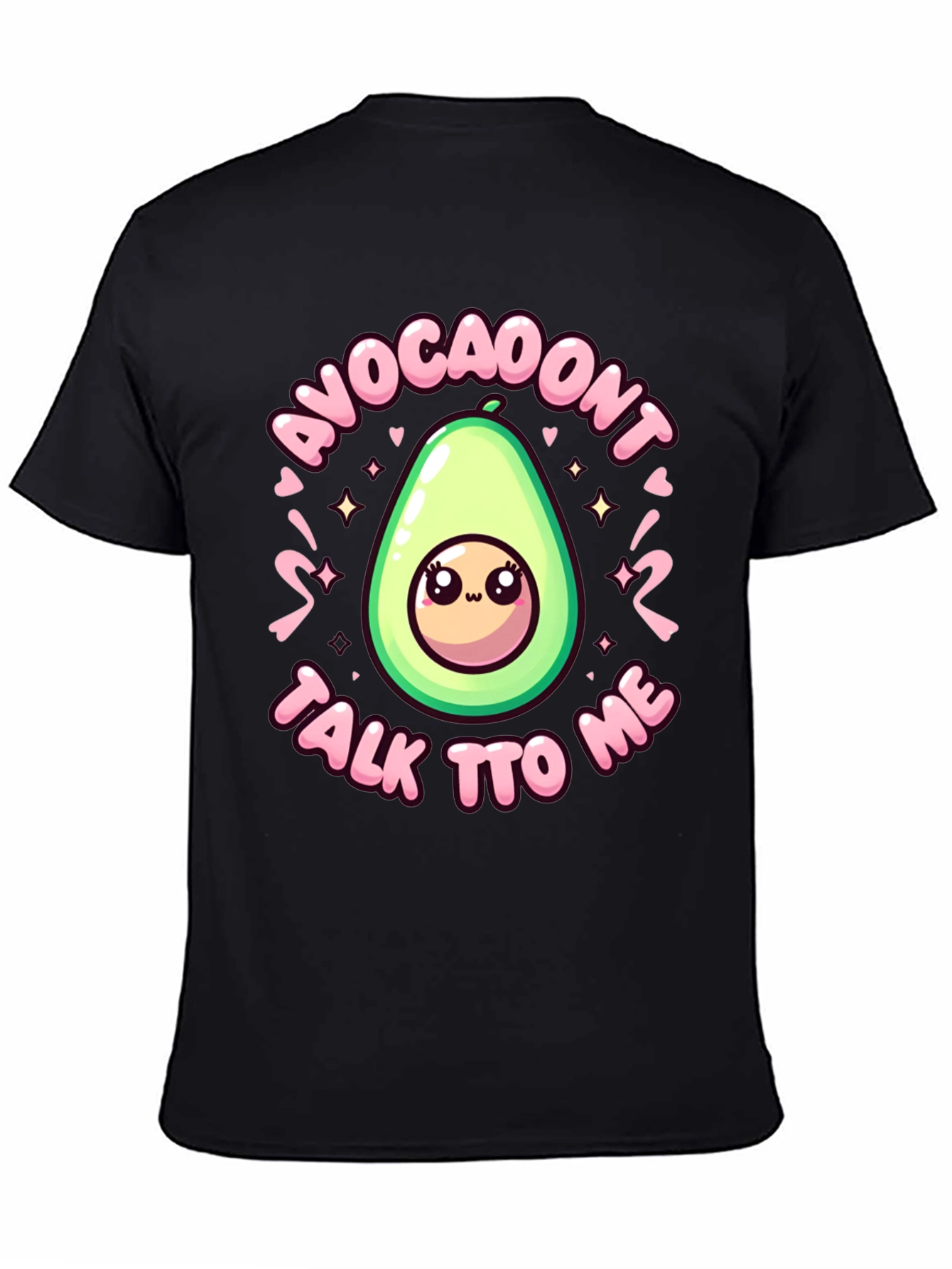 Black Cute Avocado Cartoon S'Avoca-Don't Talk To Me Black T-Shirt view 4