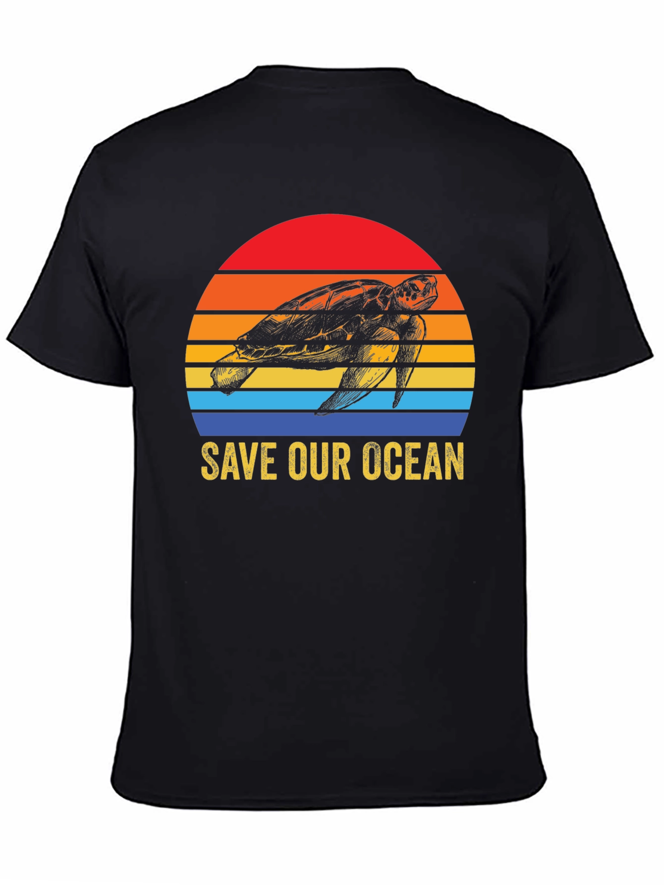 Black Save Our Ocean Turtle Graphic T-Shirt view 4