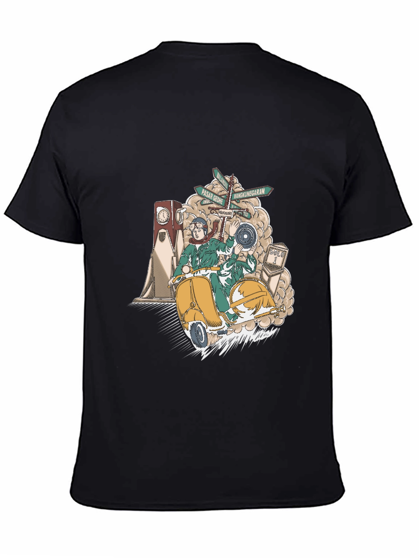 Black Vintage Scooter Graphic Tee - Retro Style view 4