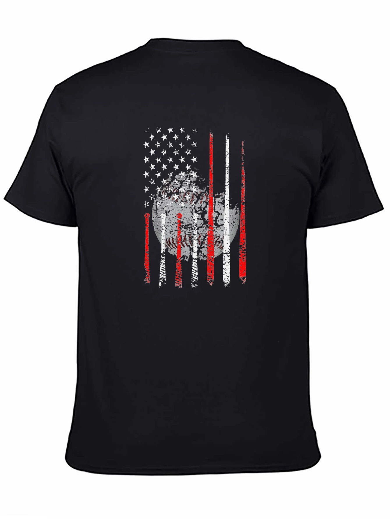 Black Baseball USA Flag Graphic T-Shirt view 4