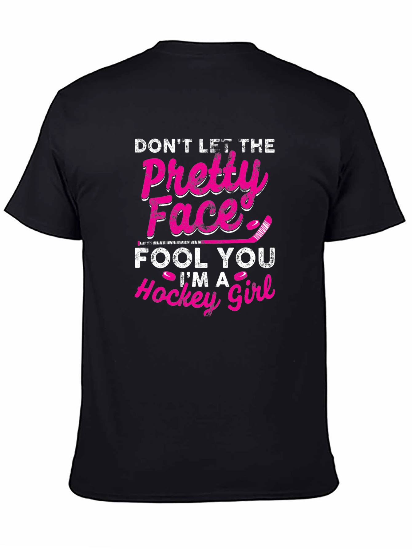 Black Hockey Girl T-Shirt - Don't Let The Pretty Face Fool You view 4