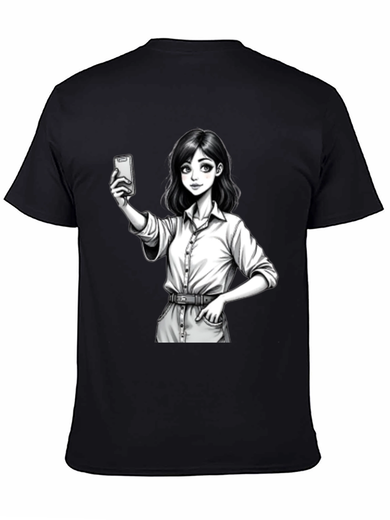 Black Anime Girl Selfie Black T-Shirt view 4