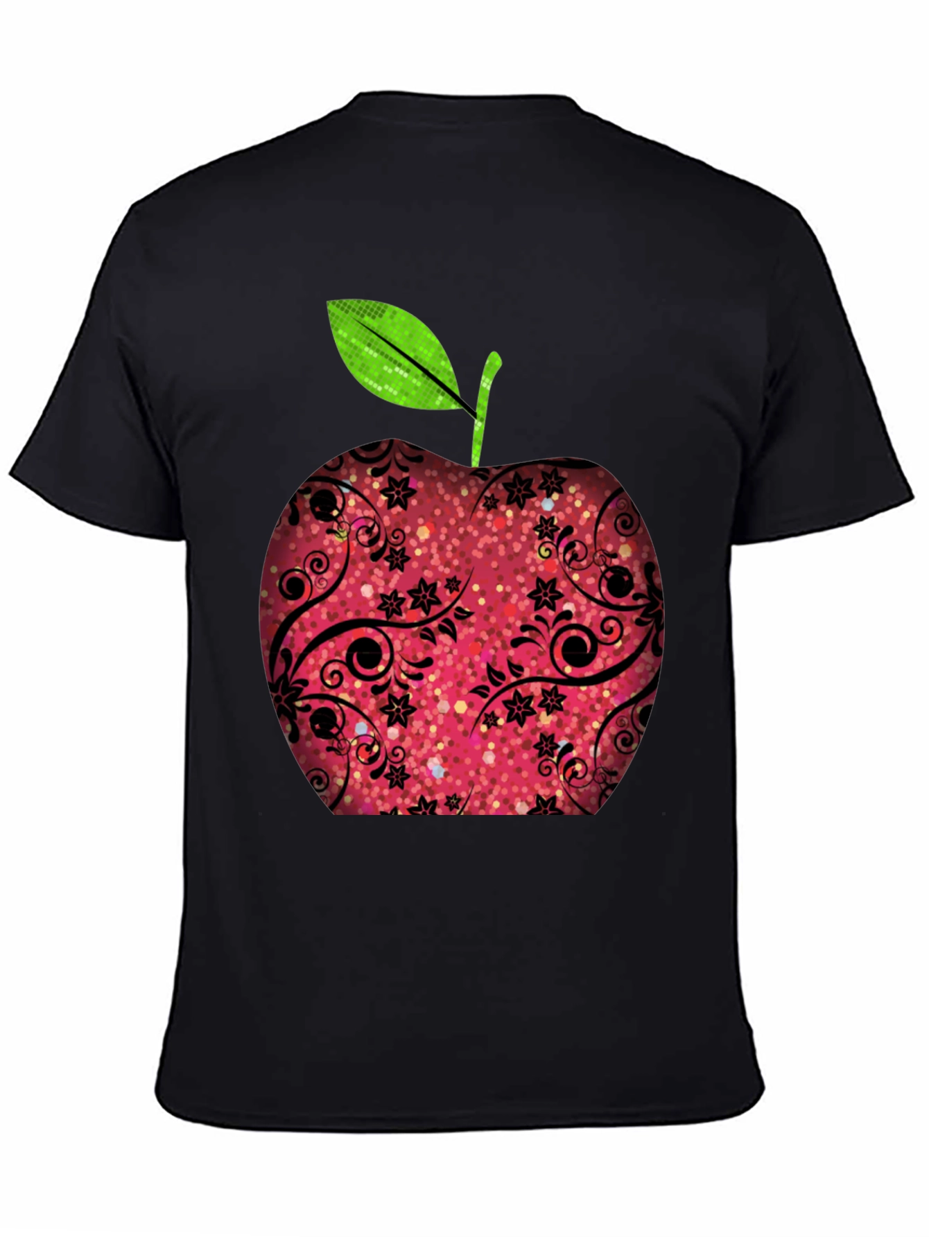 Black Apple Graphic Print Black T-Shirt view 4