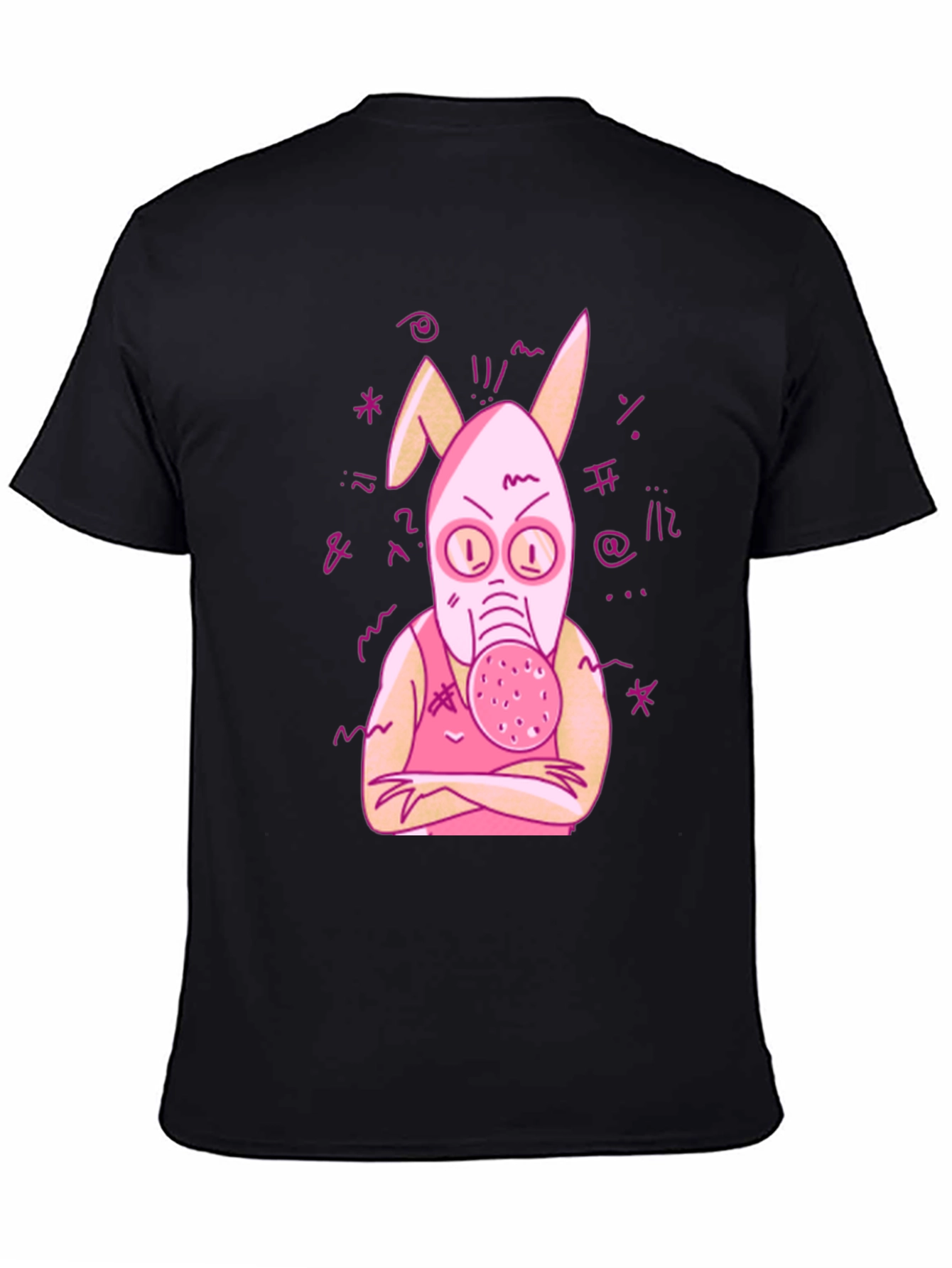 Black Unique Graphic Tee - Pink Bunny Gas Mask Design view 4