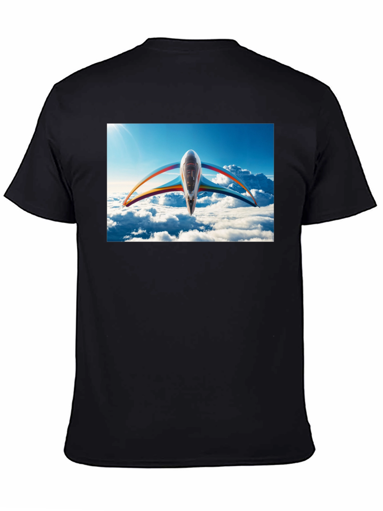 Black Futuristic Plane Graphic T-Shirt view 4