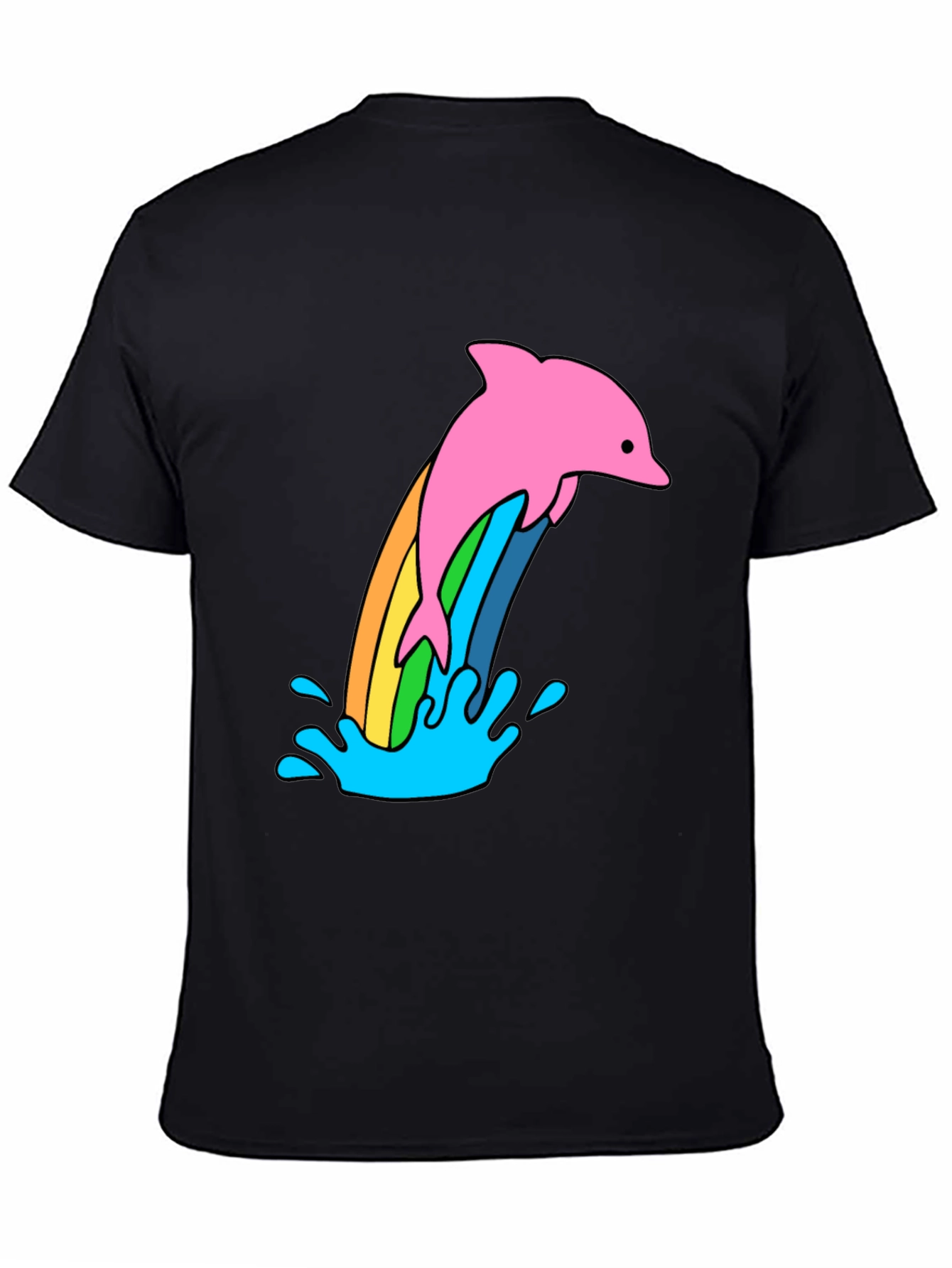 Black Rainbow Dolphin Black T-Shirt view 4