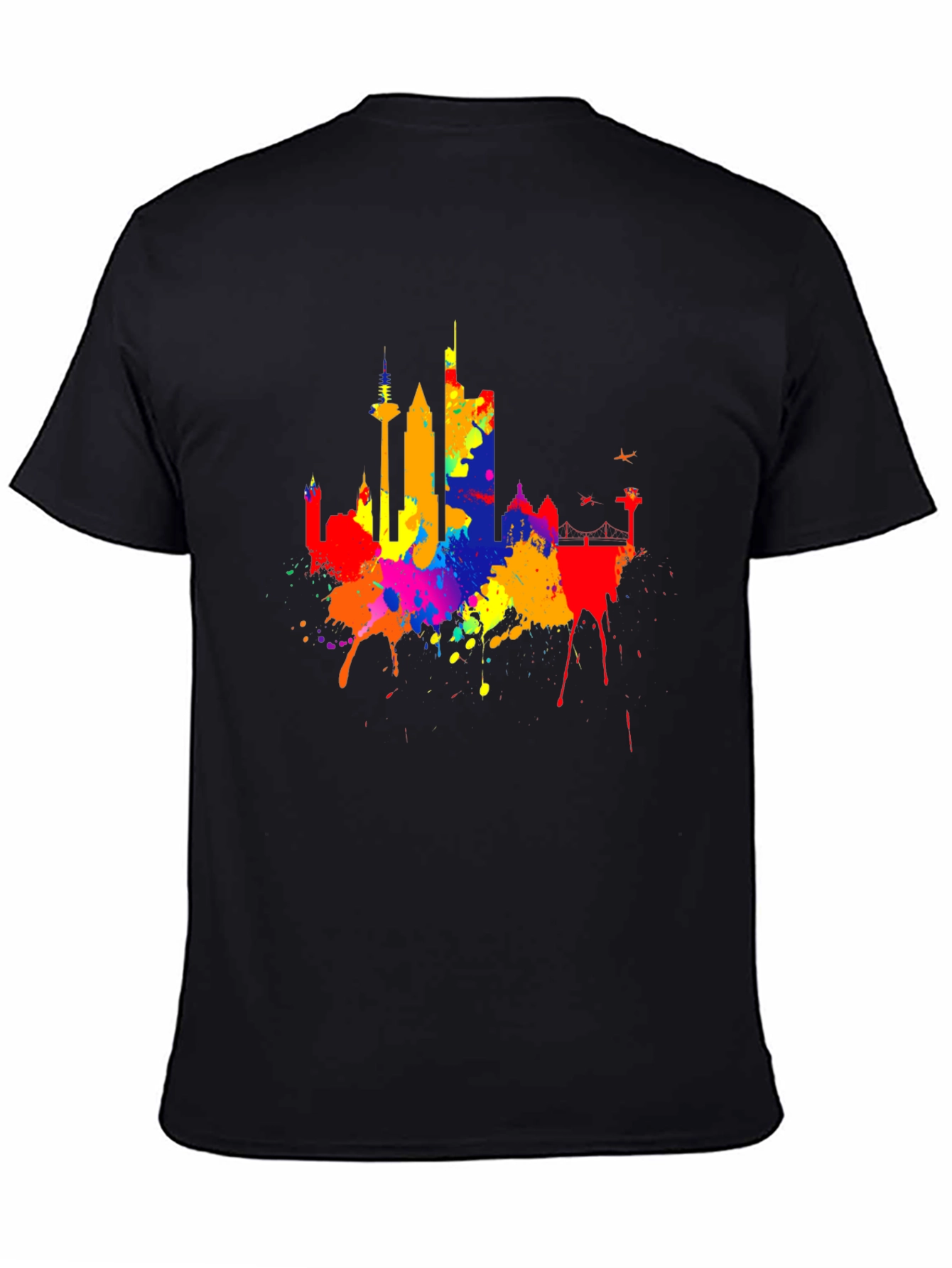 Black Vibrant Skyline Splash Black T-Shirt view 4