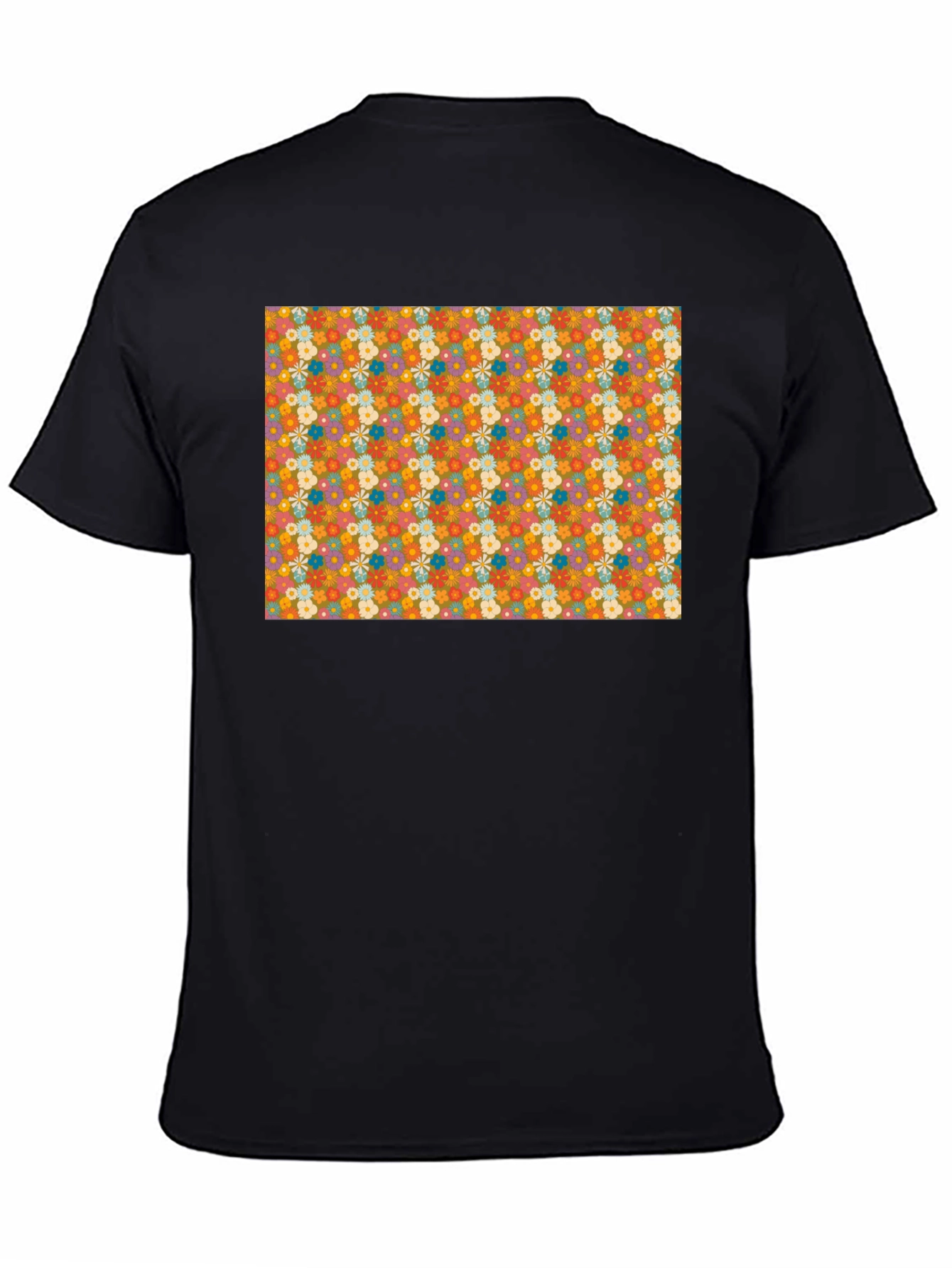 Black Retro Floral Print Black T-Shirt view 4