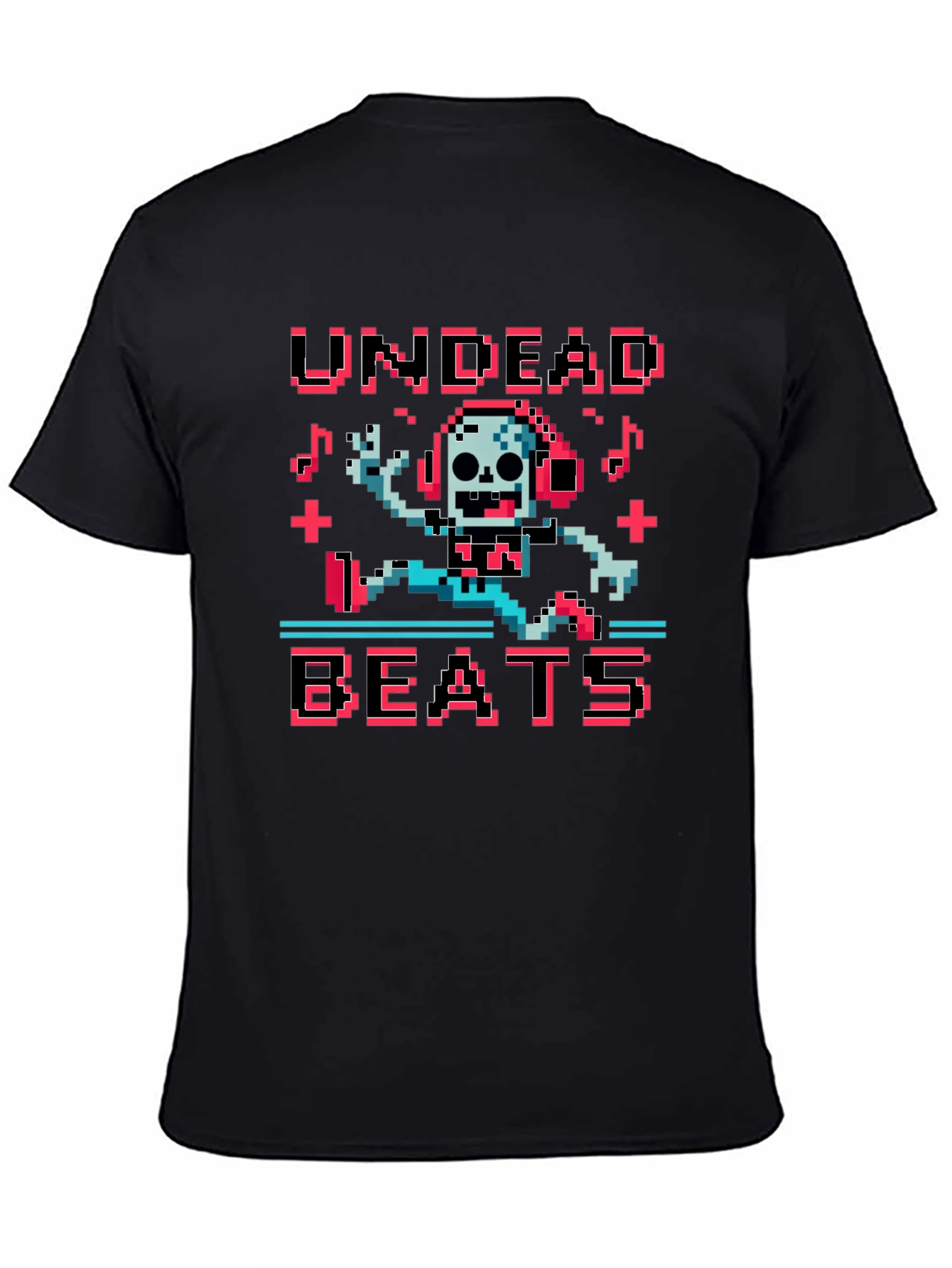 Black Undead Beats Pixel Art Graphic T-Shirt view 4