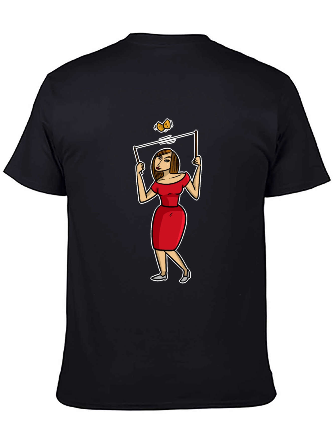 Black Cartoon Woman T-Shirt - Quirky Graphic Tee view 4