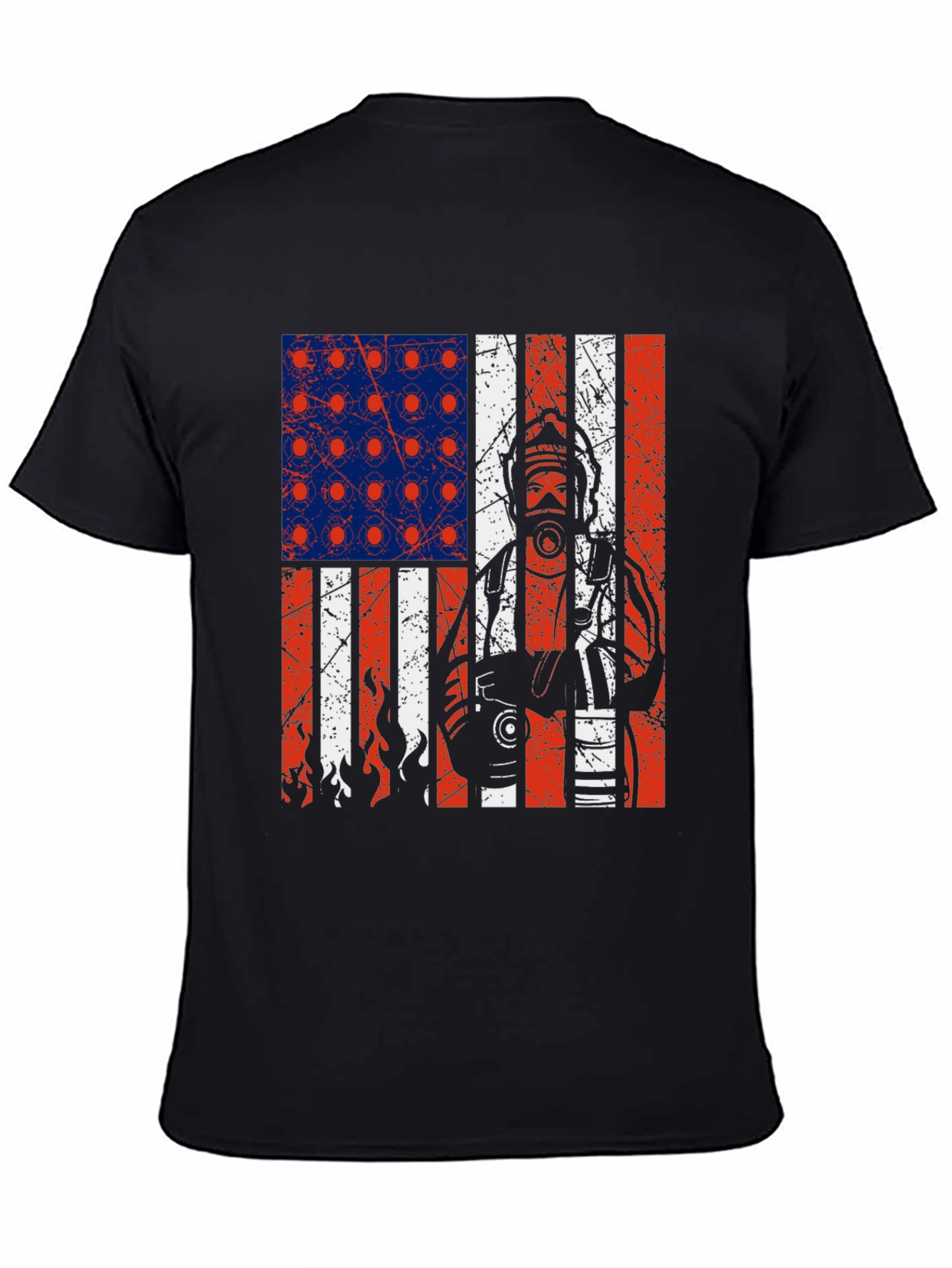Black Firefighter American Flag Graphic T-Shirt view 4