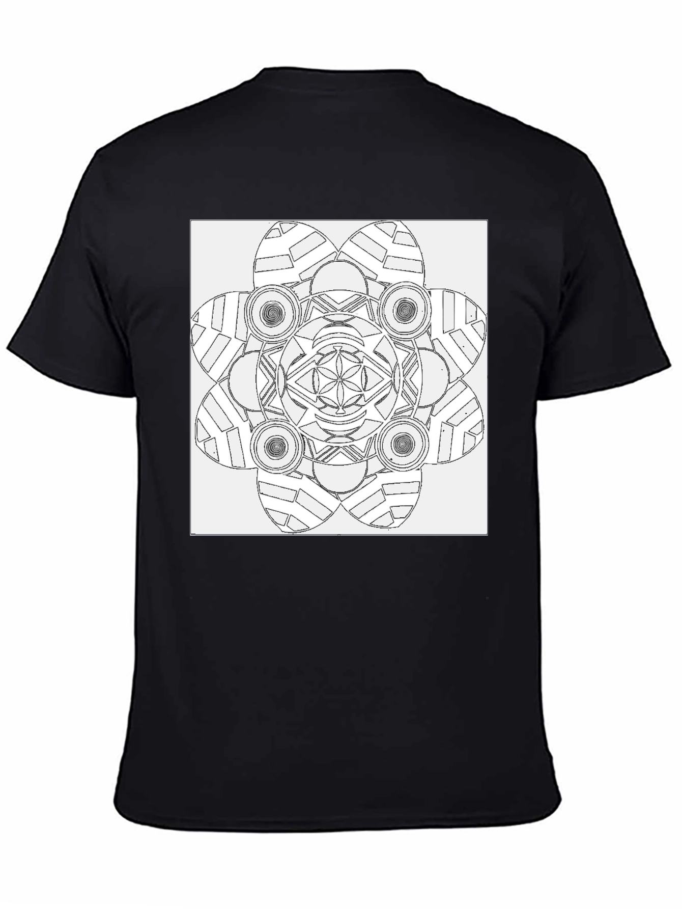 Black Geometric Mandala Print Black T-Shirt view 4