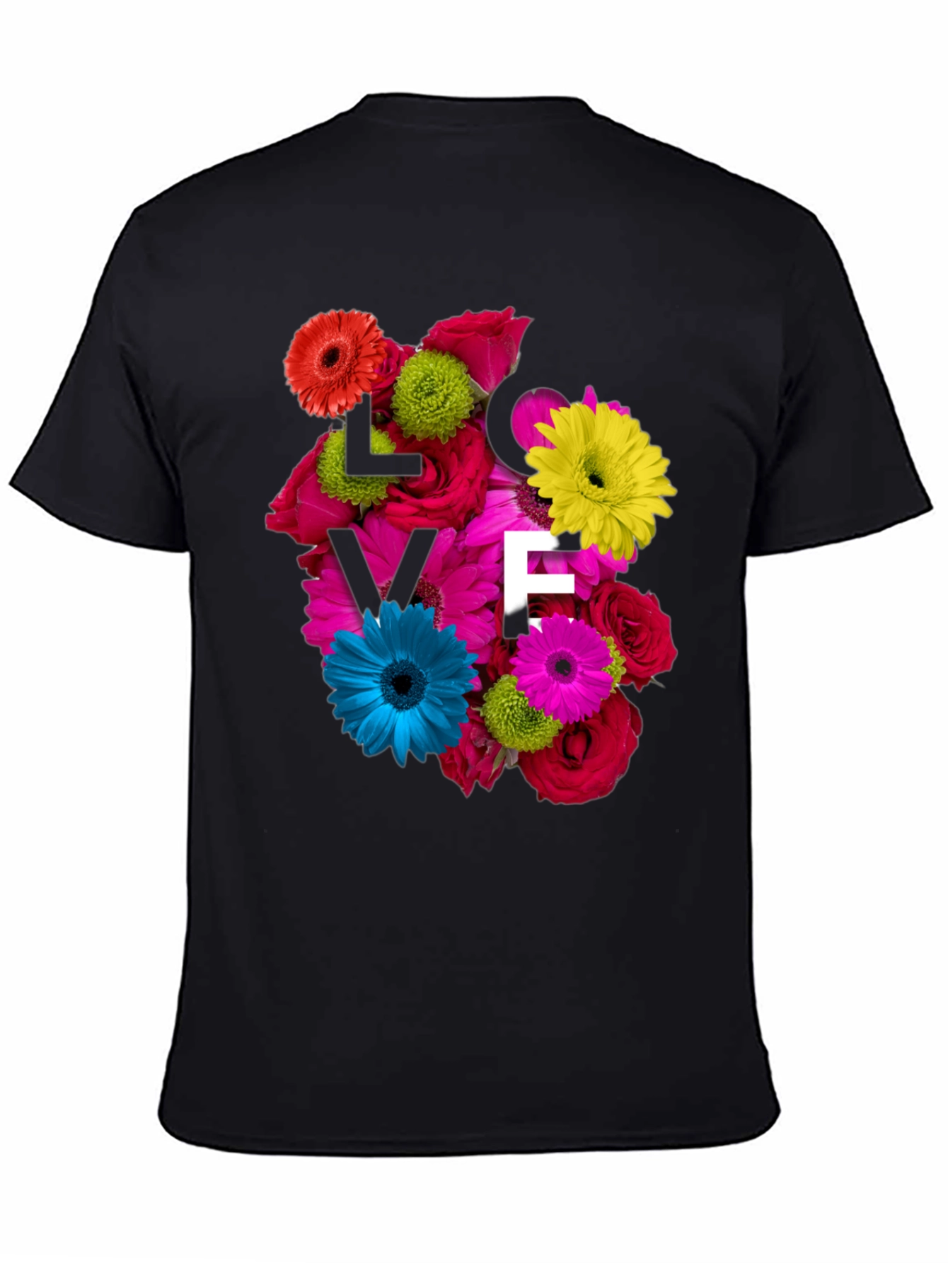 Black Floral Love T-Shirt - Unique Design view 4