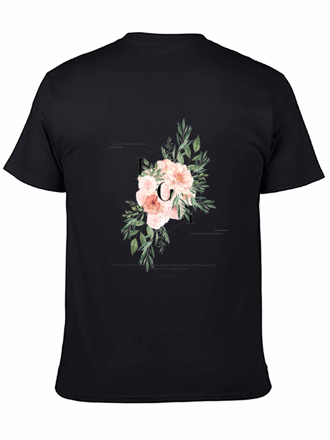 Black Floral Initial C Black T-Shirt view 4