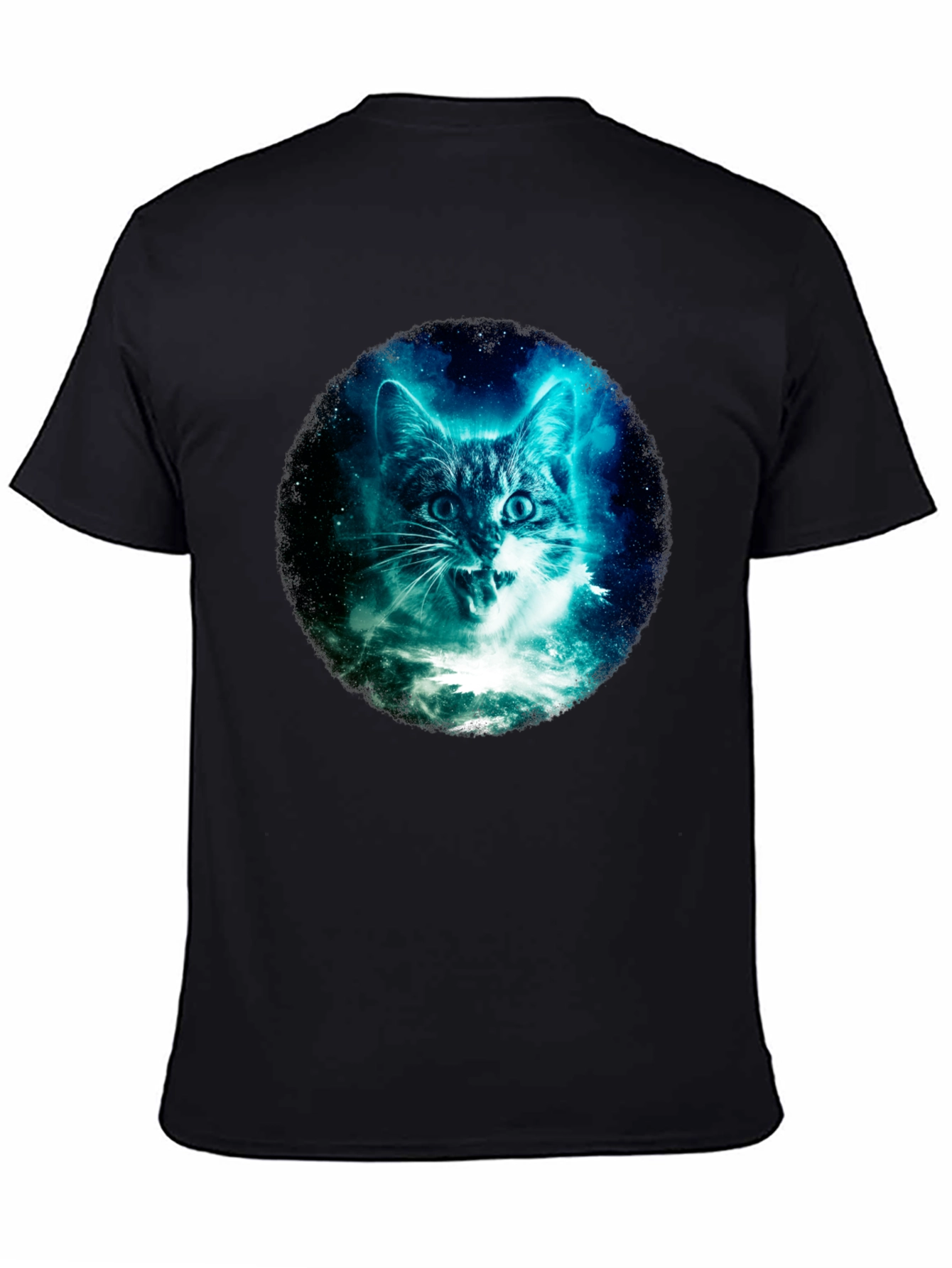 Black Galaxy Cat Graphic Tee - Black Cotton T-Shirt view 4