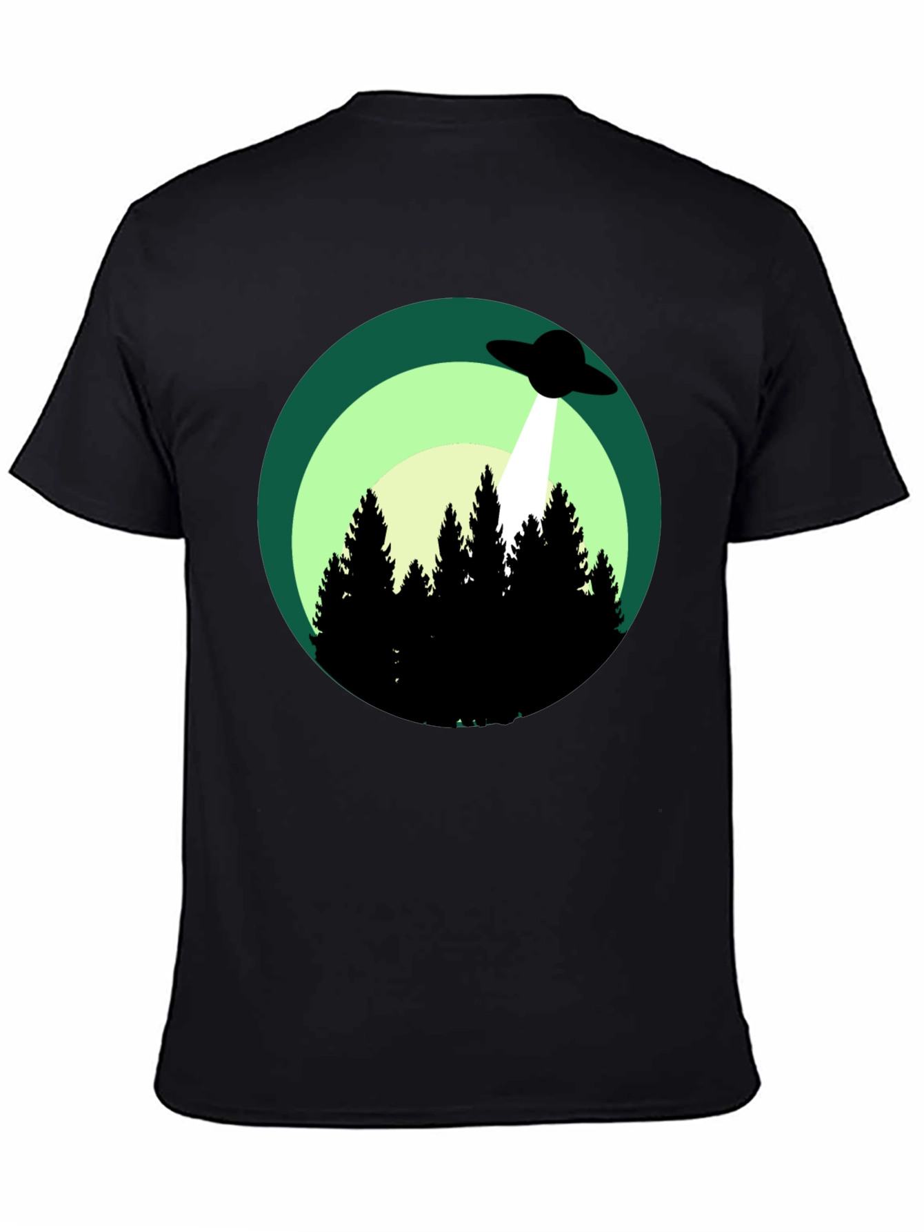 Black UFO Abduction Graphic Tee - Forest Scene Black T-Shirt view 4