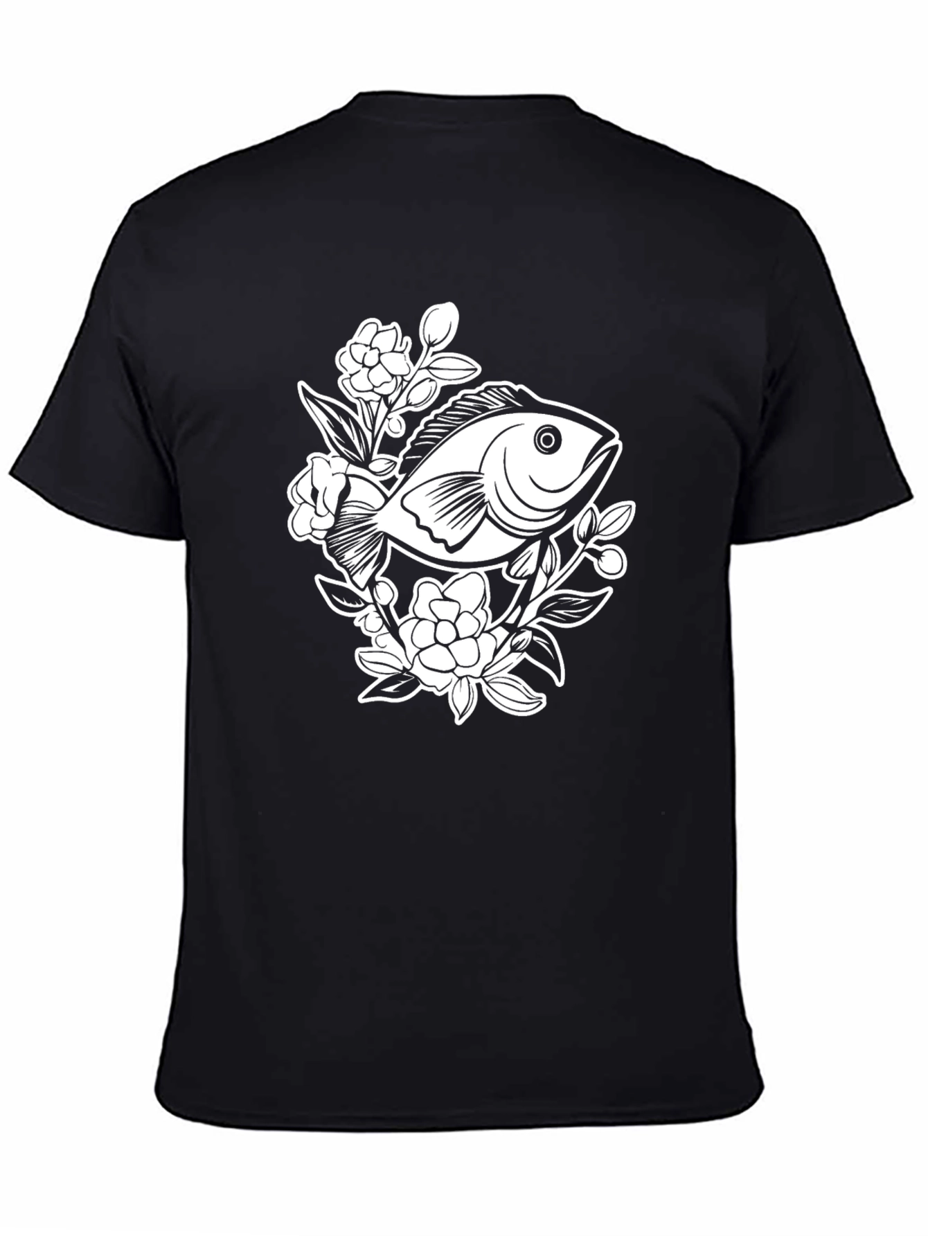 Black Black T-Shirt with Floral Fish Graphic view 4
