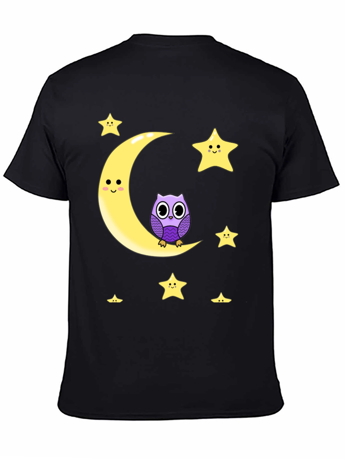 Black Cute Owl on Moon Graphic T-Shirt - Black Cotton Blend view 4