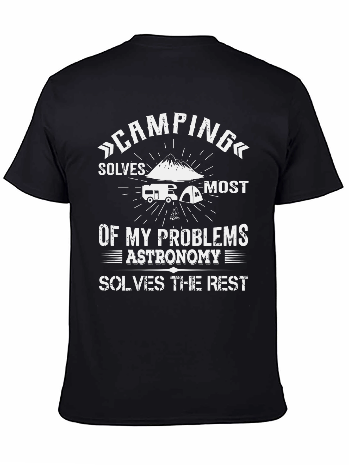 Black Camping & Astronomy T-Shirt: Solves My Problems Tee view 4