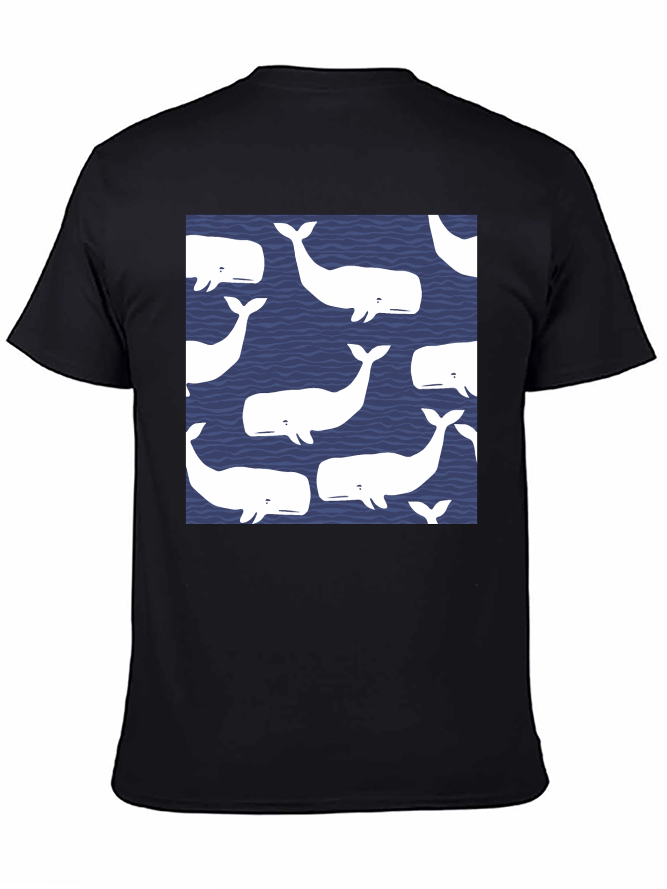 Black Whale Pattern Black T-Shirt view 4