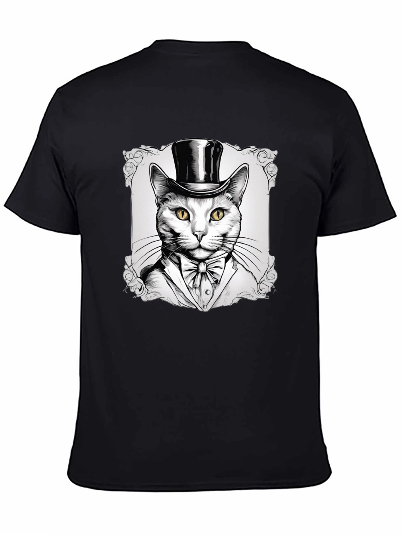 Black Top Hat Cat Graphic T-Shirt - Stylish Feline Design view 4