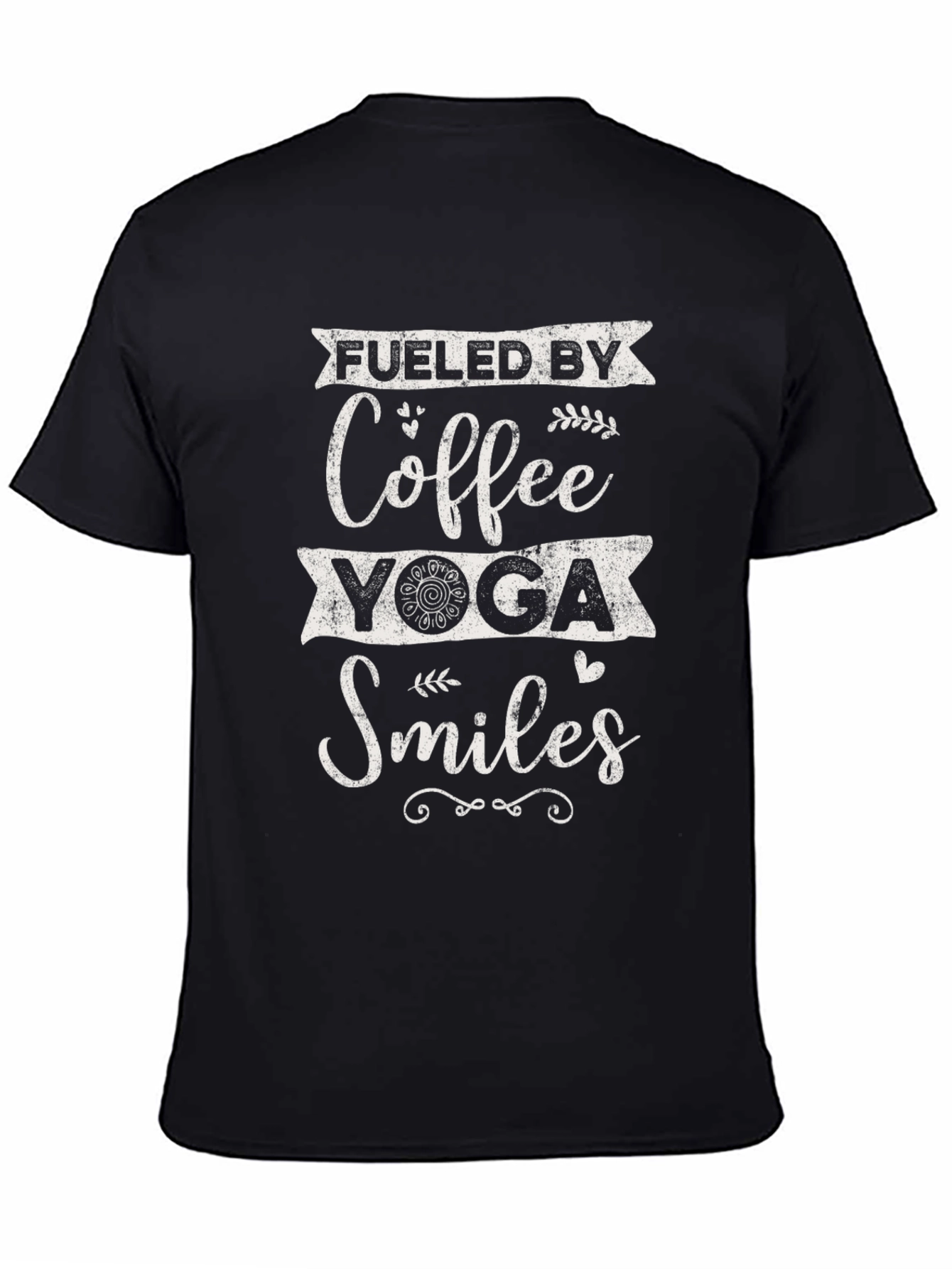 Black Fueled By Coffee, Yoga, and Smiles T-Shirt view 4
