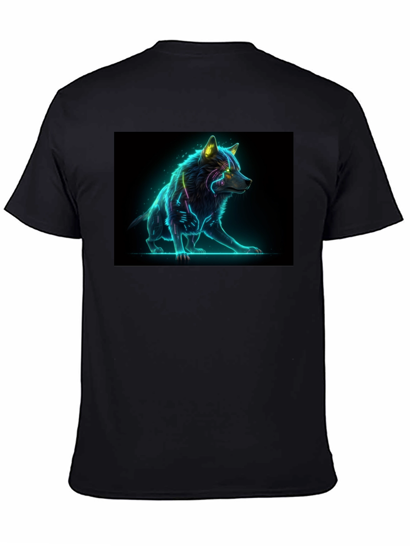 Black Cyber Wolf Graphic Tee - Black view 4