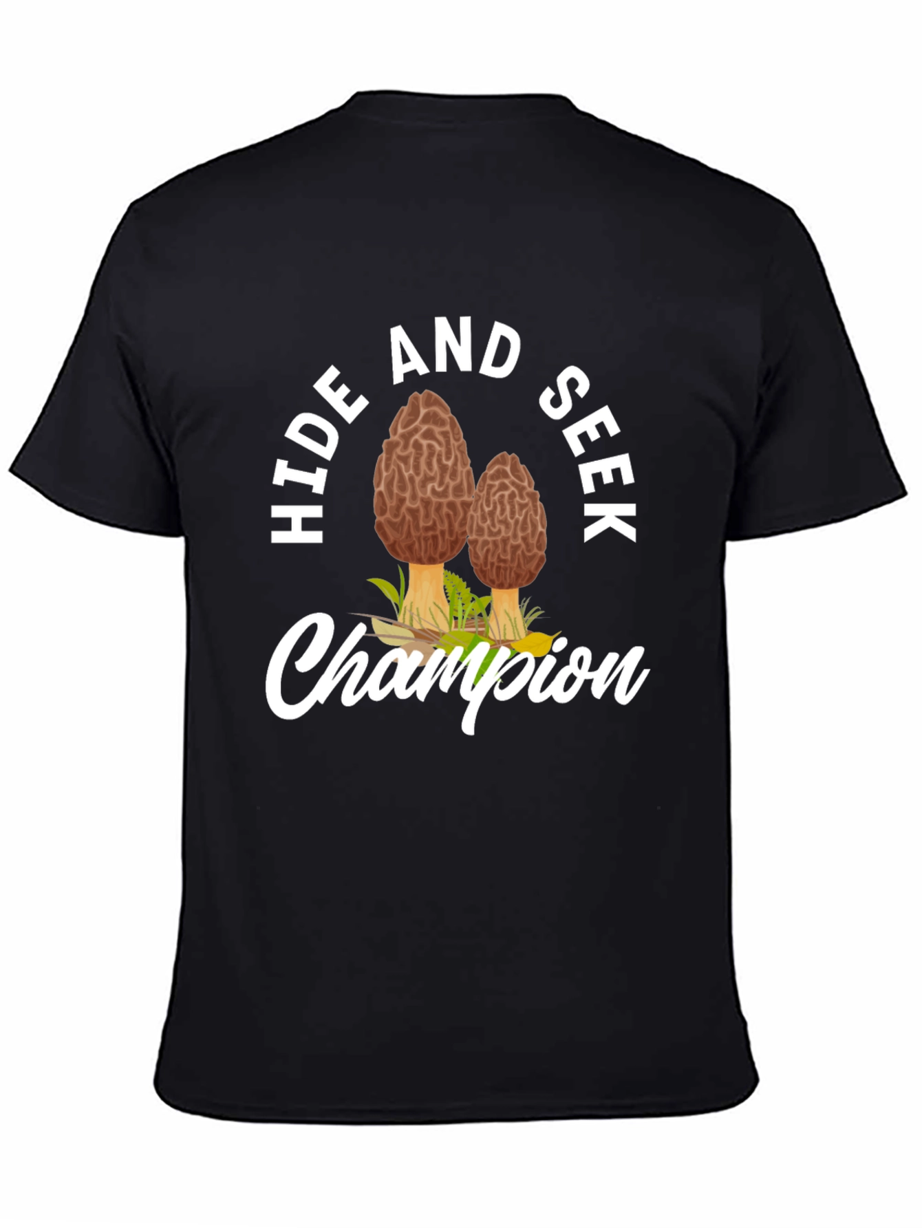 Black Hide and Seek Champion Morel Mushroom T-Shirt view 4