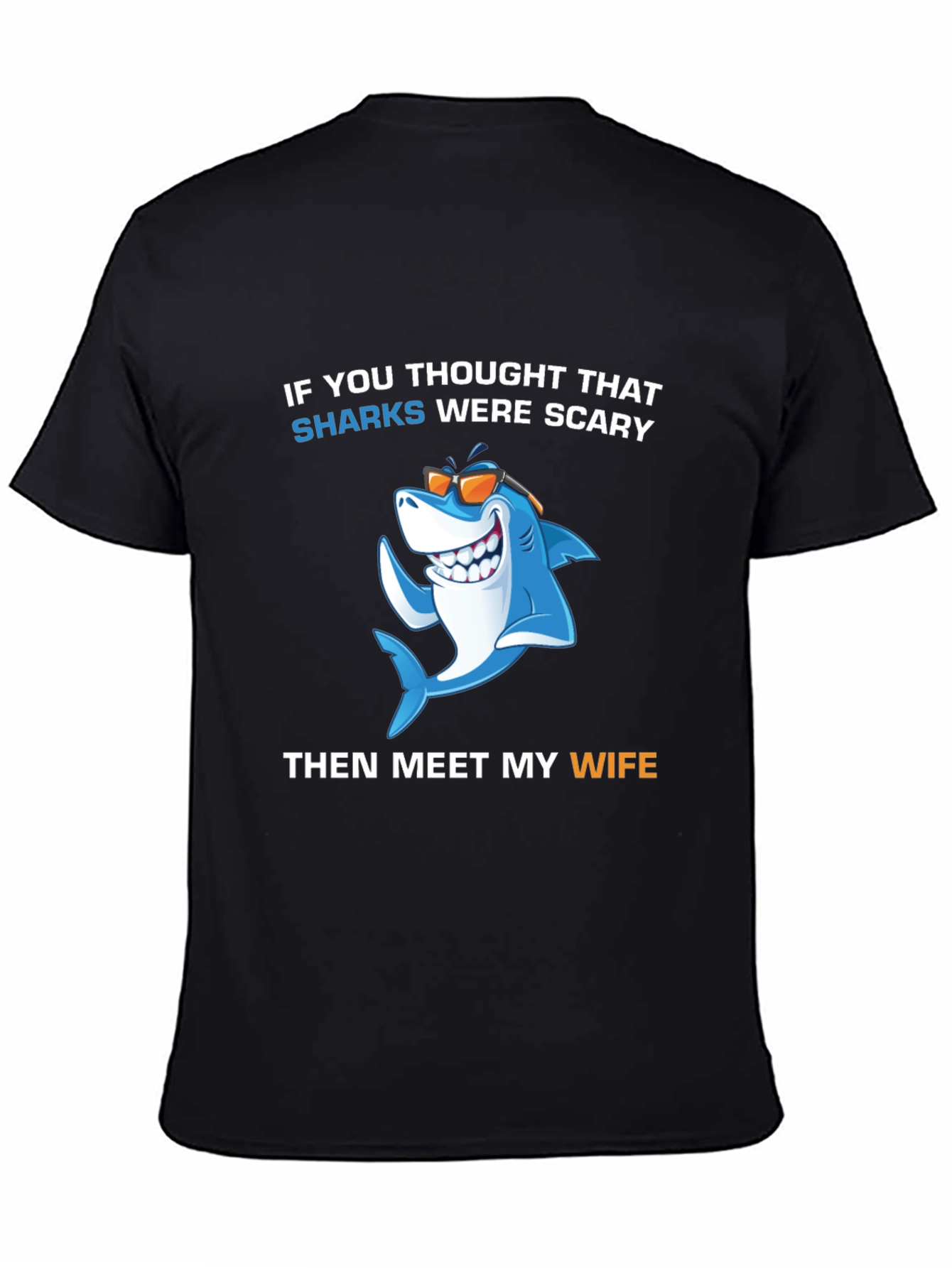 Black Funny Shark Wife T-Shirt view 4