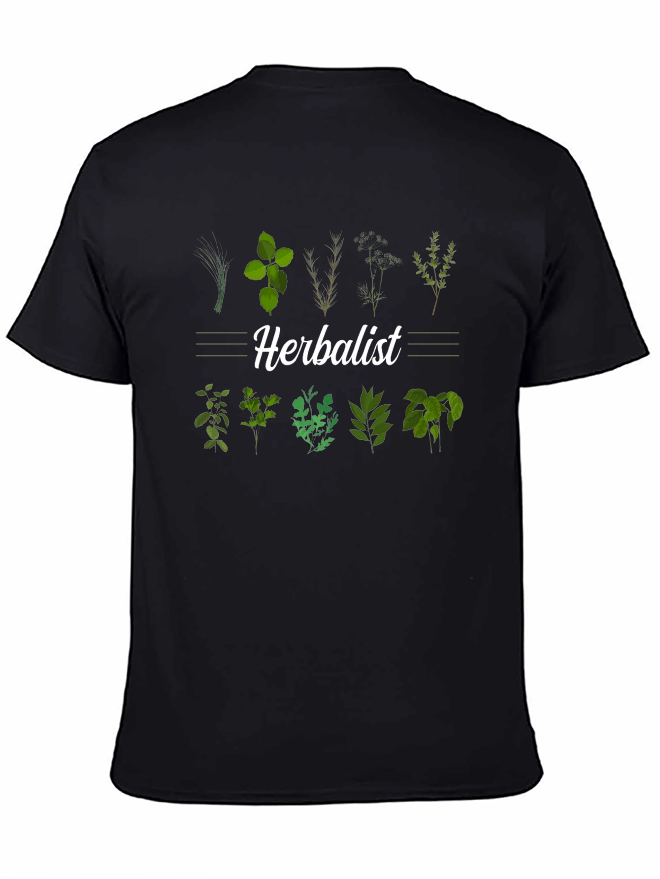 Black Herbalist T-Shirt: Botanical Plant Design view 4
