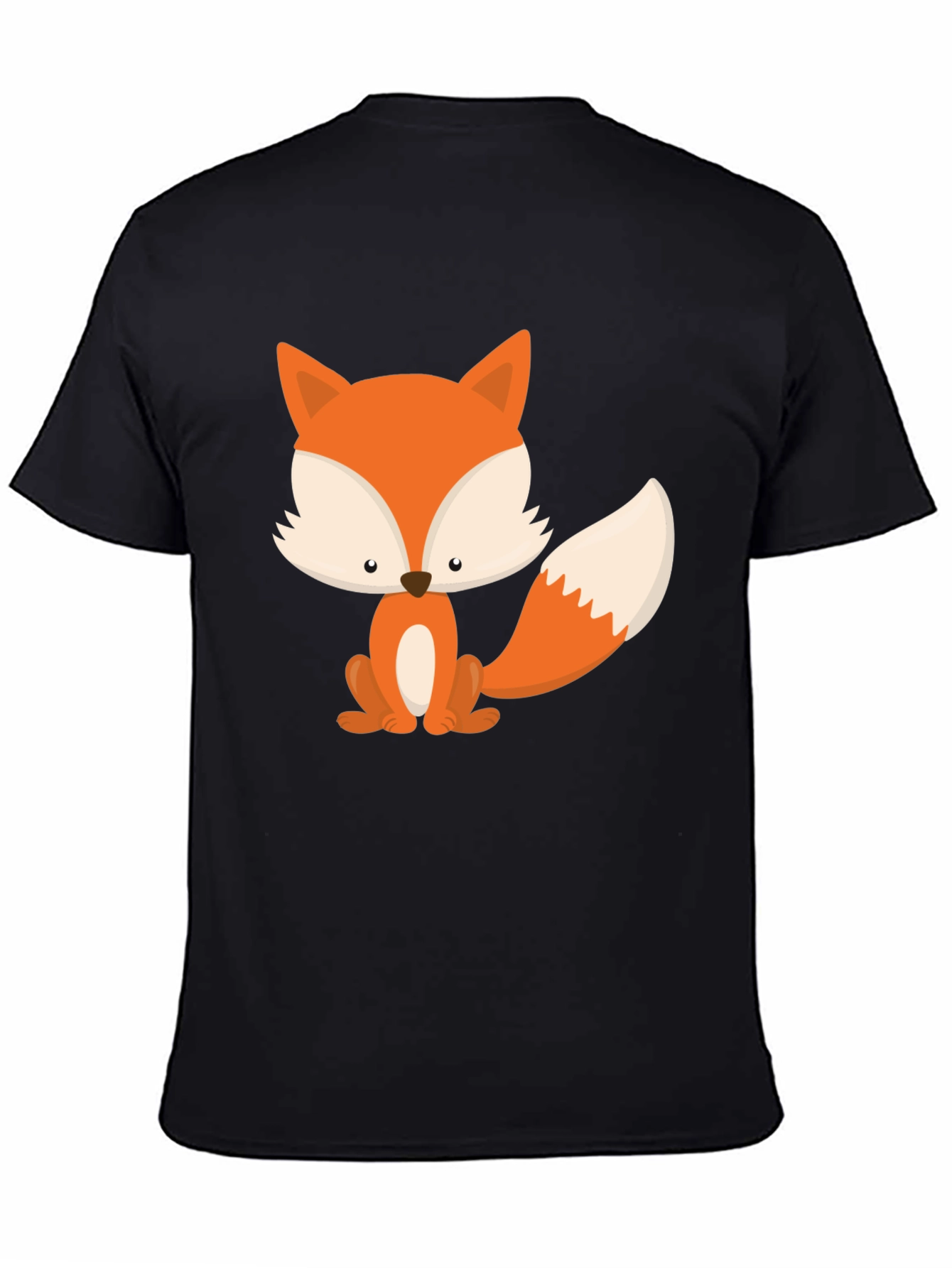 Black Cute Fox Graphic Tee - Black Cotton Blend view 4