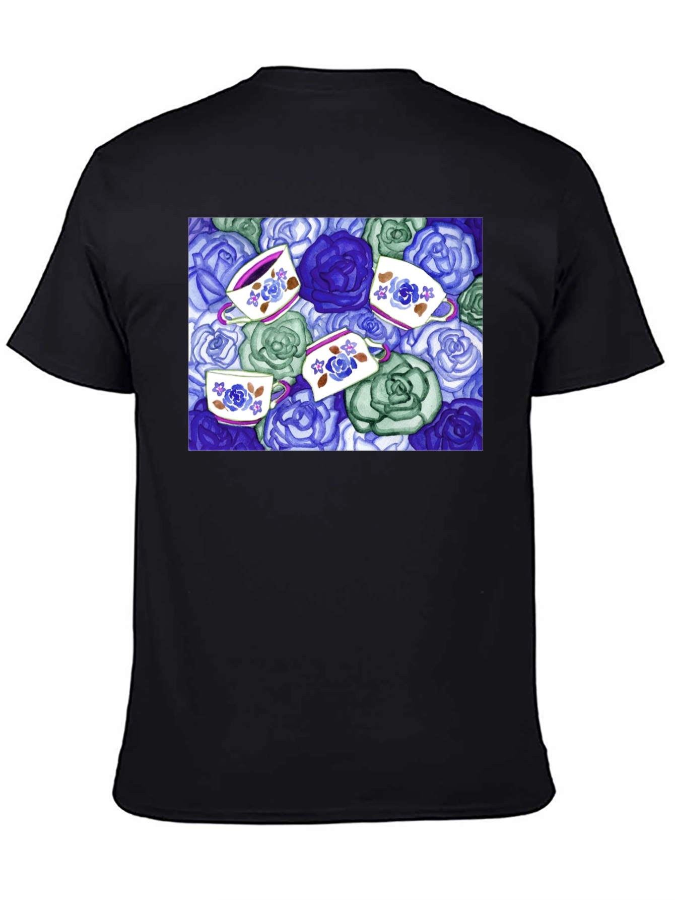 Black Floral Tea Cup T-Shirt - Unique Design view 4