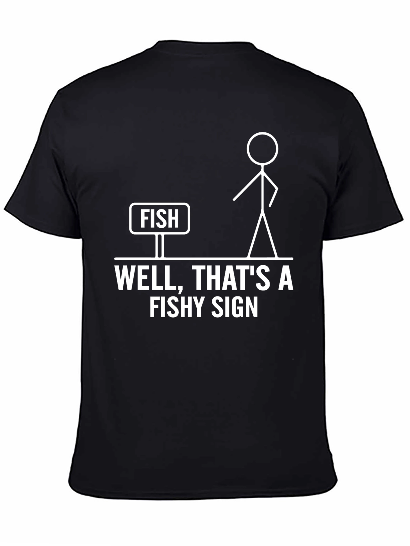 Black Funny "Fishy Sign" Graphic Tee - Black Cotton T-Shirt view 4