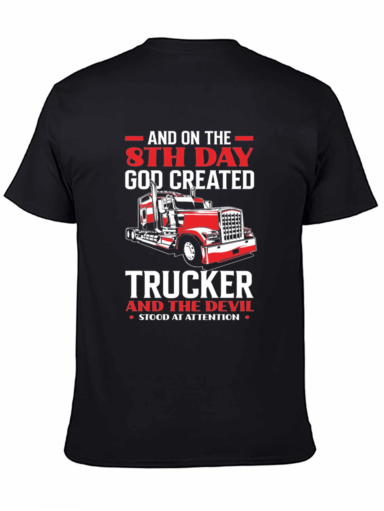 Black Trucker T-Shirt - 8th Day God Created Trucker view 4