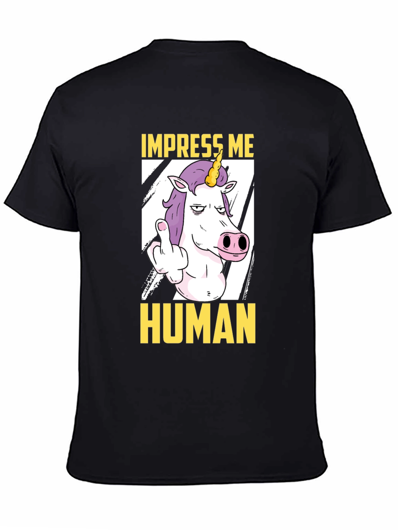 Black Impress Me Human Unicorn Graphic Tee - Funny T-Shirt view 4