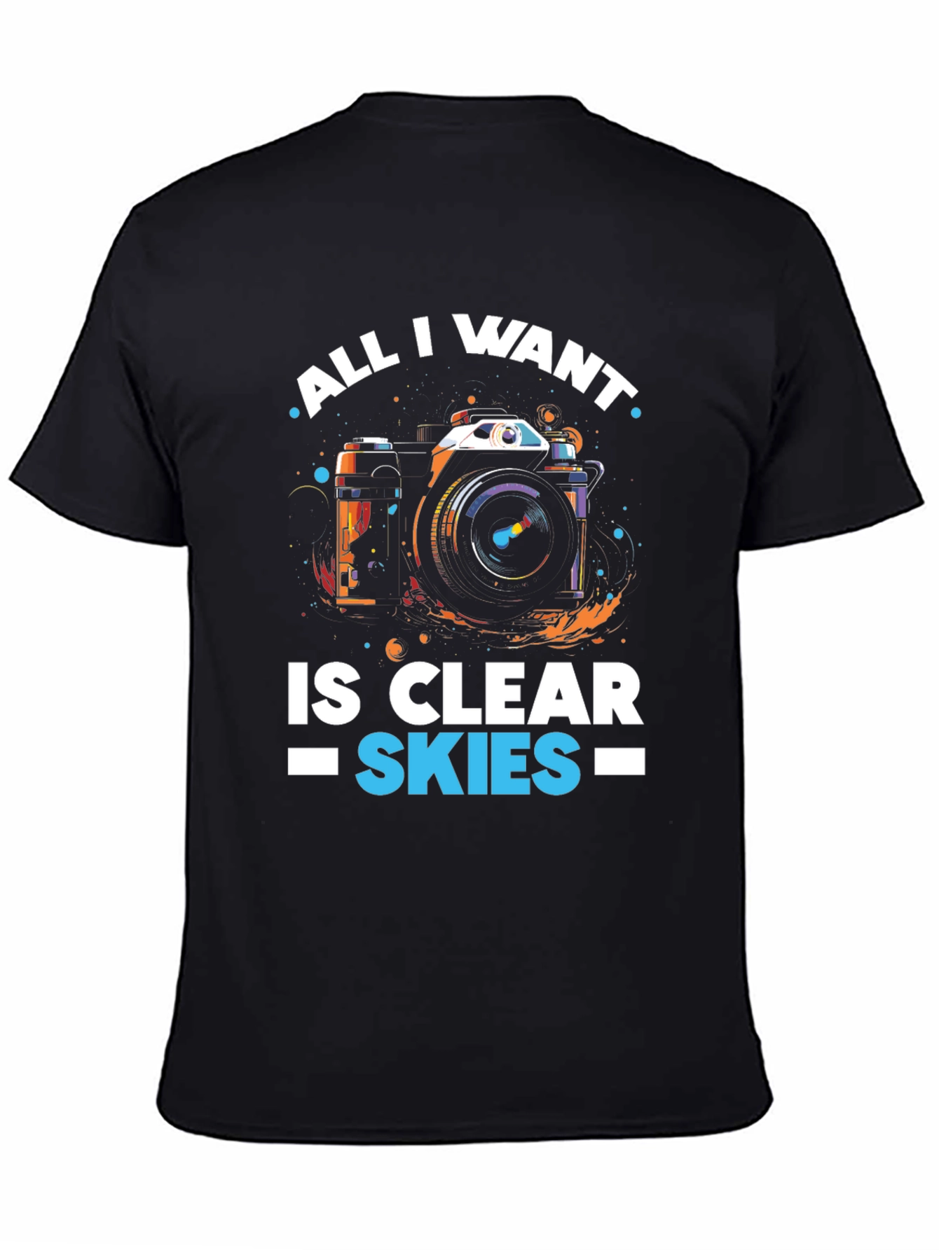 Black Clear Skies Camera Graphic T-Shirt view 4