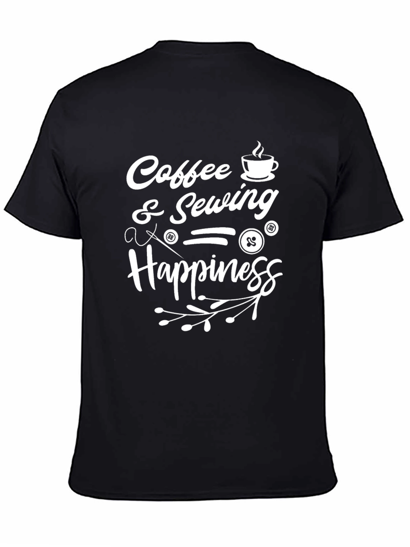 Black Coffee & Sewing = Happiness Black T-Shirt view 4
